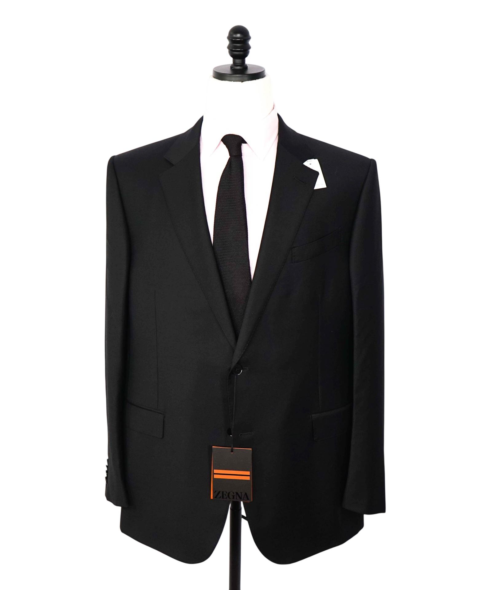 $4,390 ZEGNA - Solid Black TROFEO Wool Suit - 48R