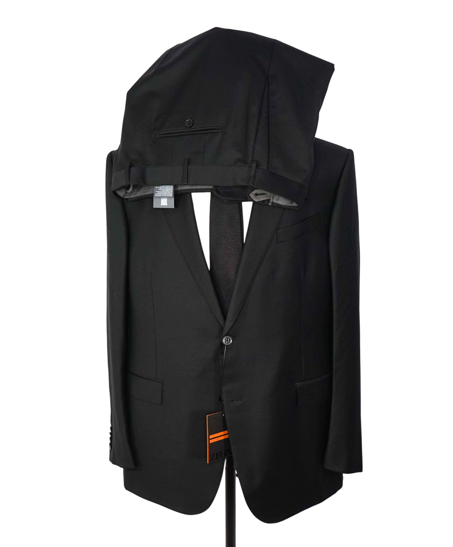 $4,390 ZEGNA - Solid Black TROFEO Wool Suit - 48R