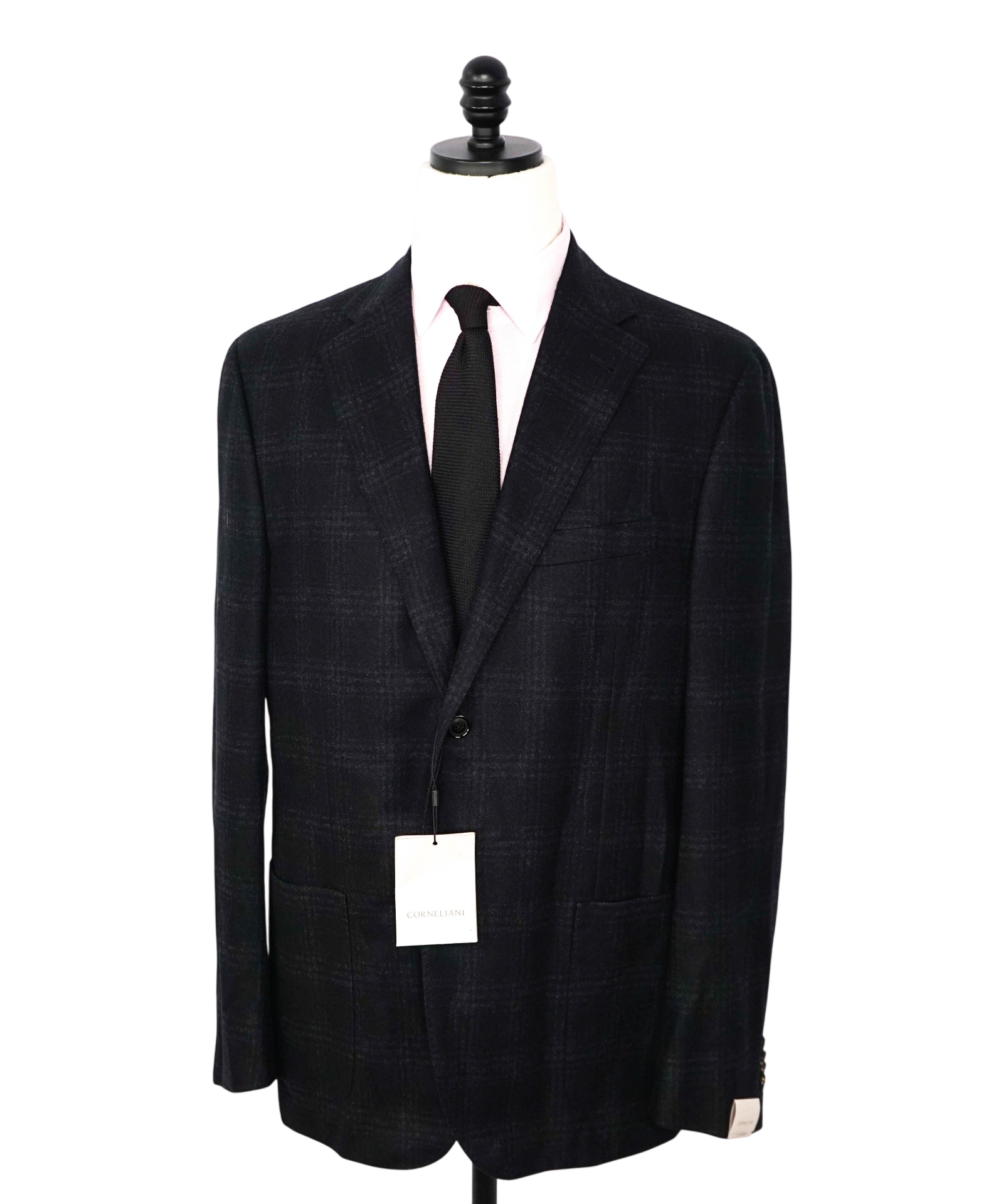 $1,995 CORNELIANI - Black Plaid Wool/Cashmere Blazer - 44R