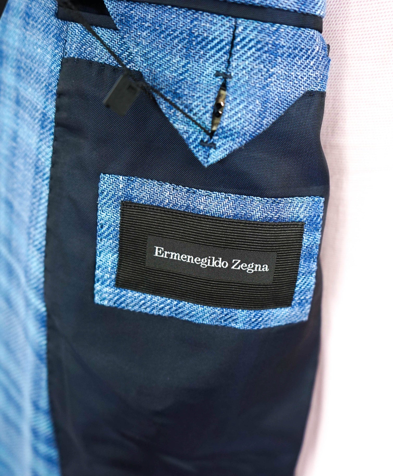 $2,990 ZEGNA - Blue Plaid Wool/Silk/Linen Blazer - 46R