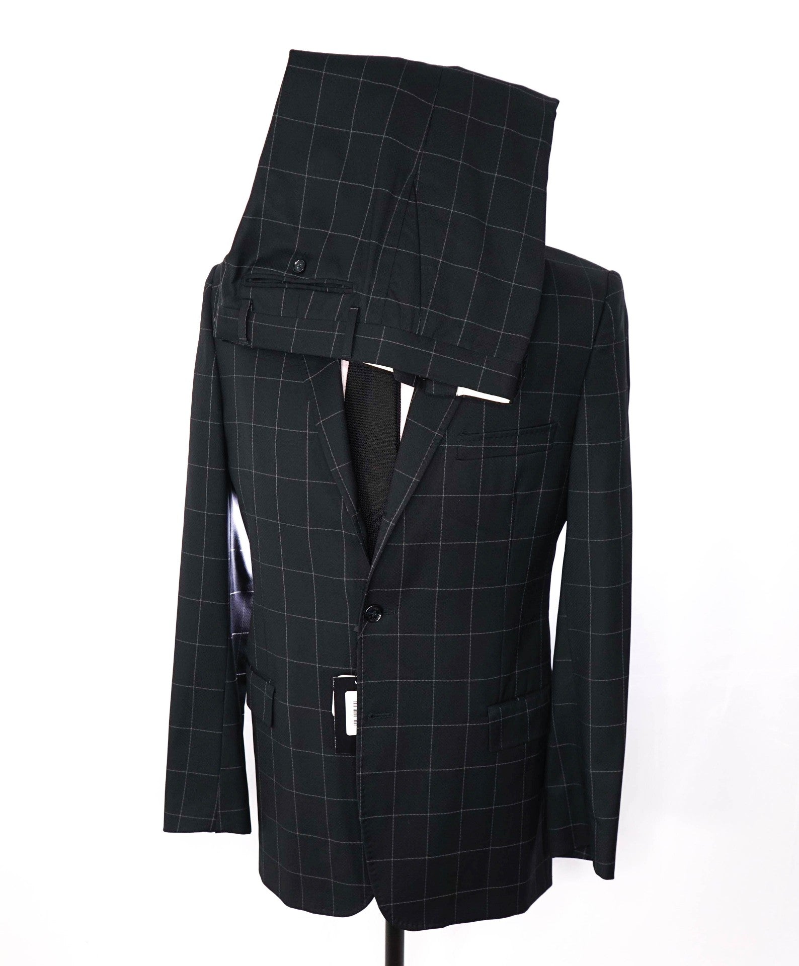 $3,195 DOLCE & GABBANA - Navy Windowpane 2/3 Roll Suit - 44L