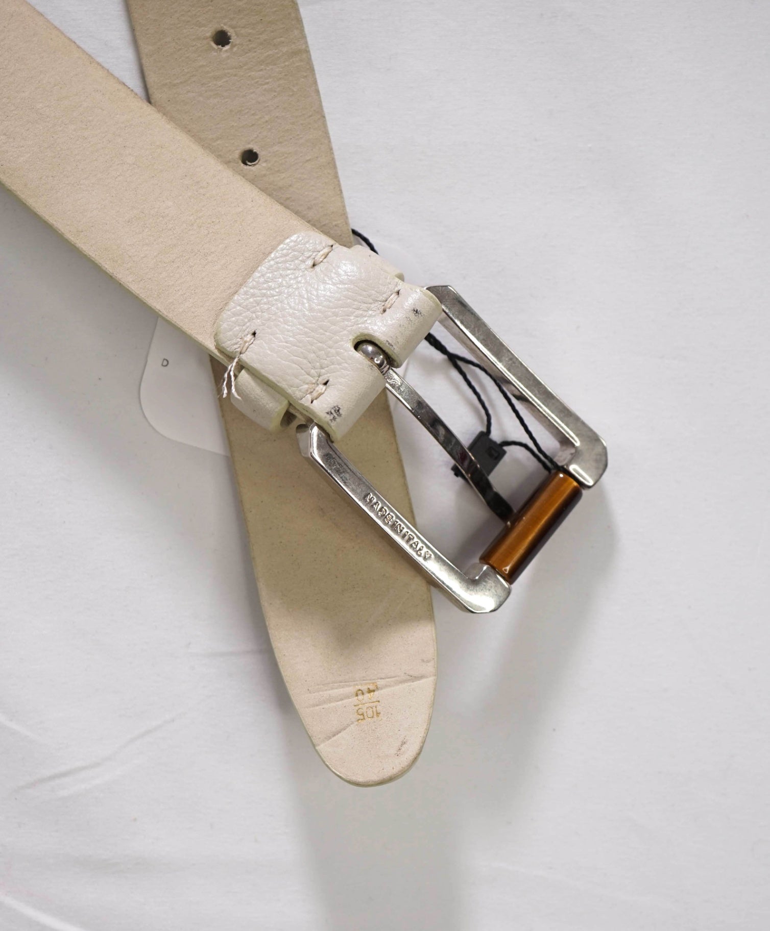 $895 BRIONI - Beige Pebble Leather Belt - 40W