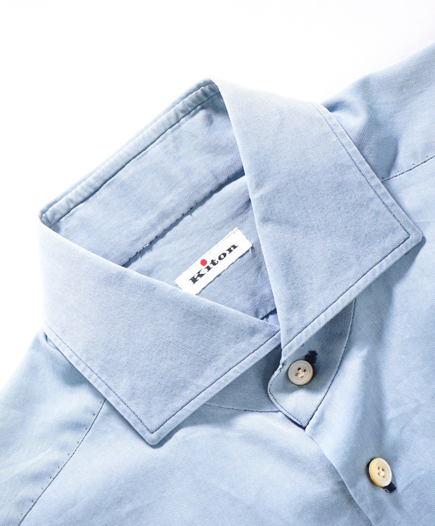 $775 KITON - Solid Blue Chambray Denim Cotton Shirts - 16 | 41