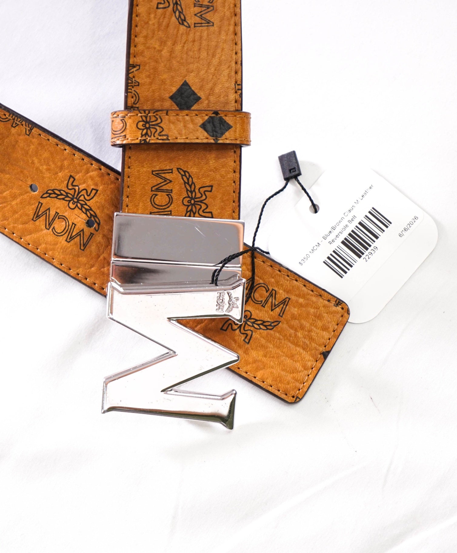 $350 MCM - Blue/Brown Claus M Leather Reversible Belt - 34W