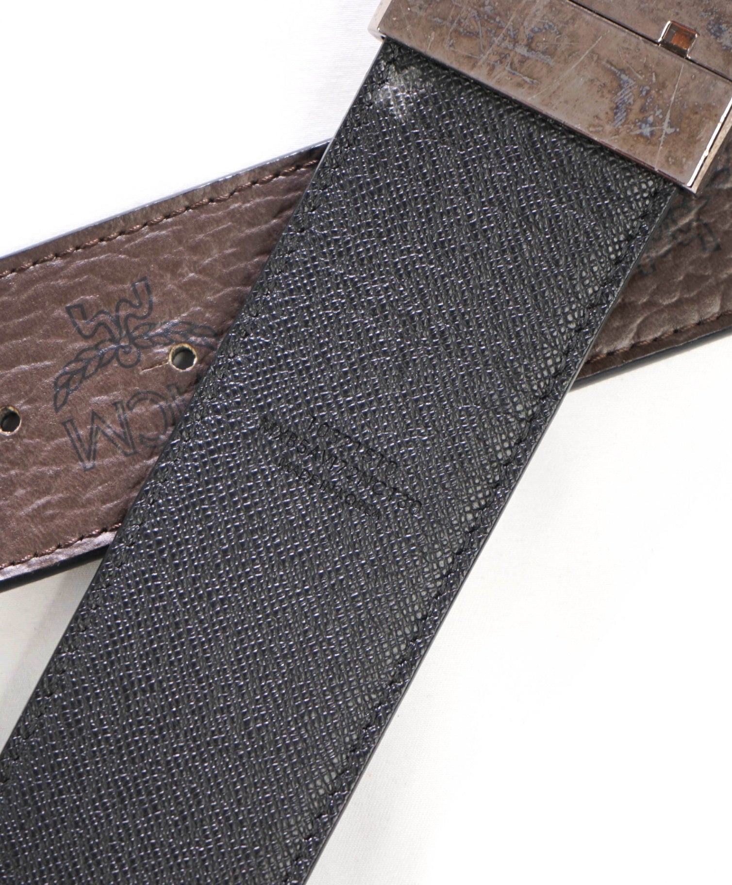 $350 MCM - Black/Dark Brown Claus M Leather Reversible Belt - 48W