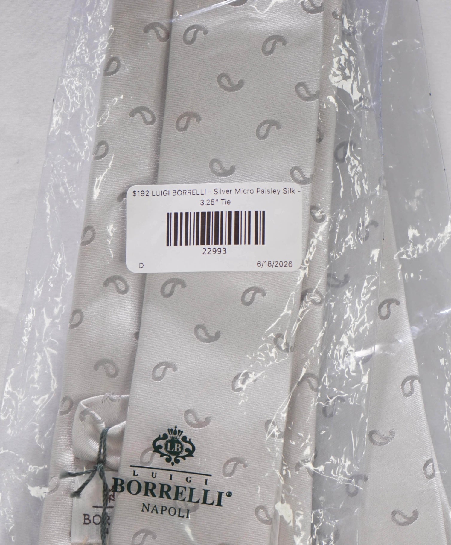 $192 LUIGI BORRELLI - Silver Micro Paisley Silk - 3.25" Tie