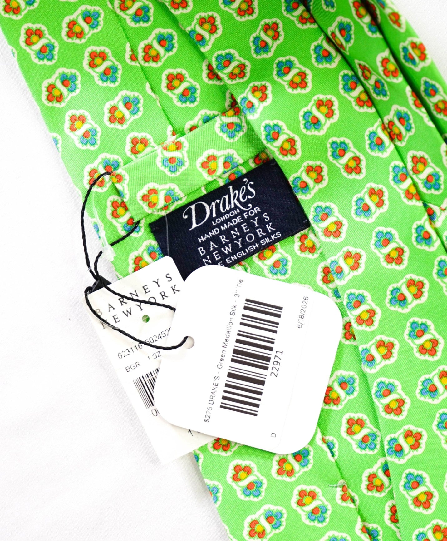 $275 DRAKE'S - Green Medallion Silk - 3" Tie