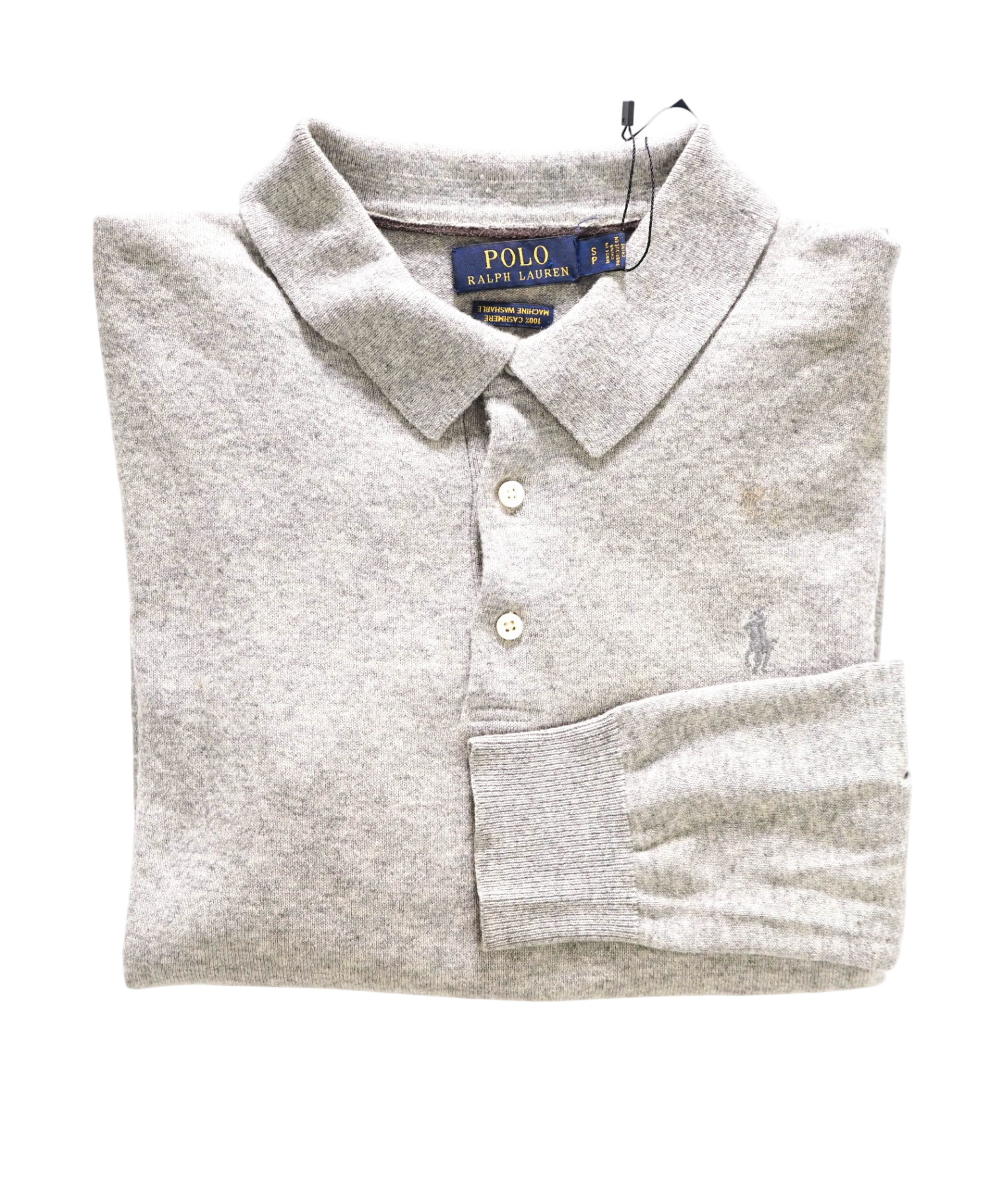 $498 POLO RALPH LAUREN - Light Gray Cashmere Polo Shirt - S