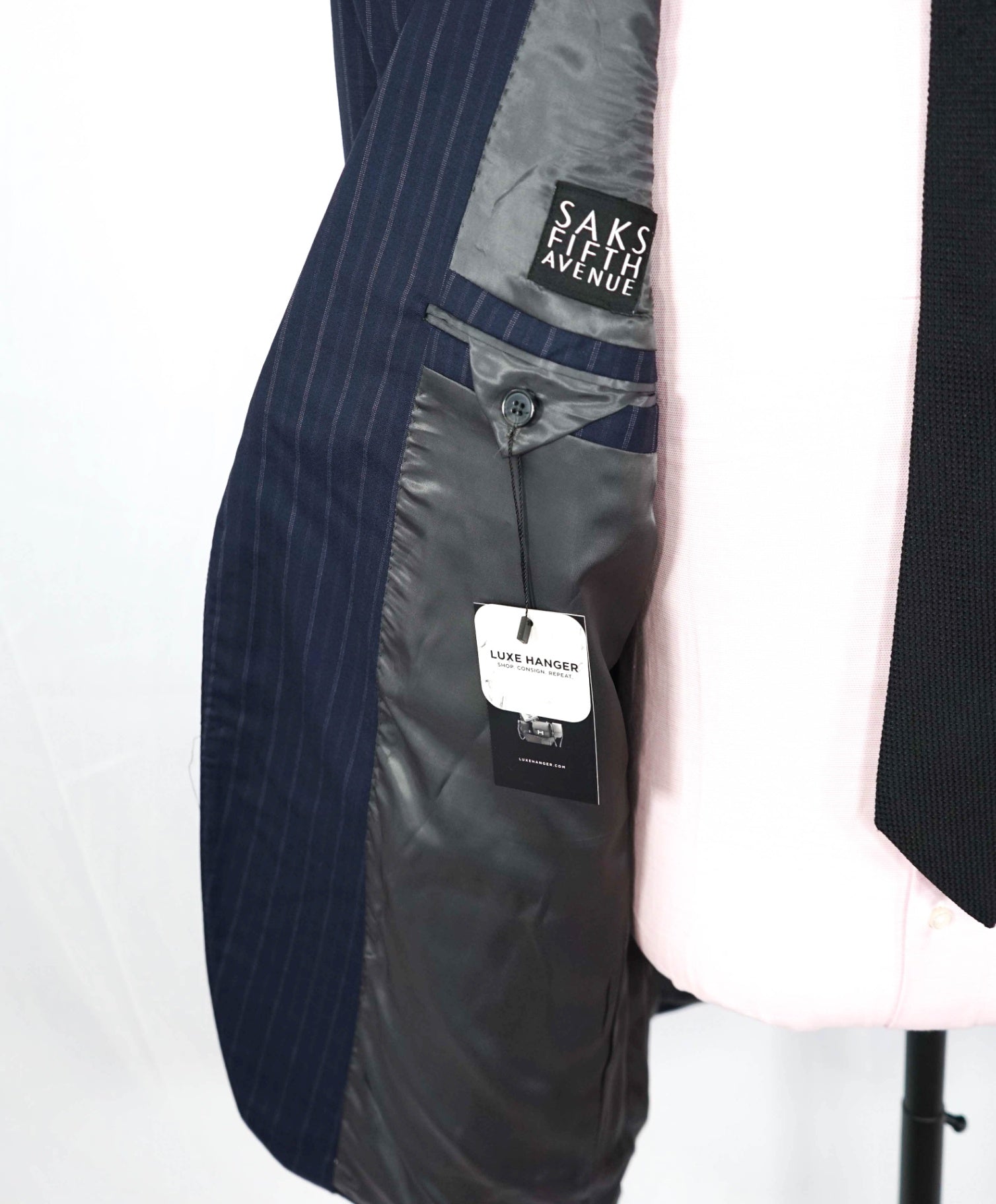 $995 ZEGNA For SFA - Navy Blue Stripe Wool Suit - 46L