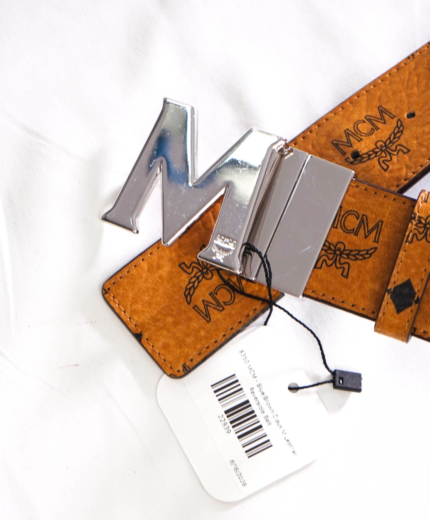 $350 MCM - Blue/Brown Claus M Leather Reversible Belt - 34W