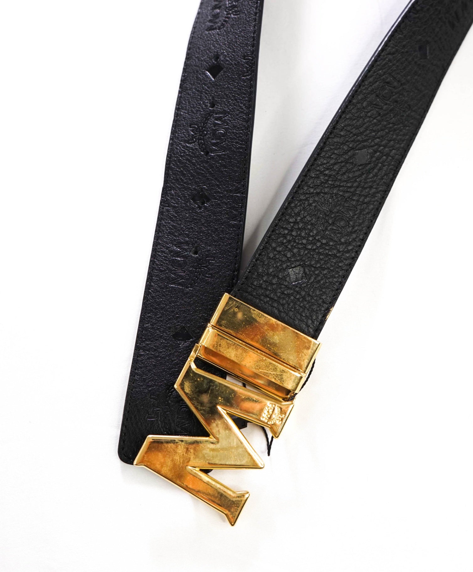 $350 MCM - Black Claus M Leather Reversible Belt - 34W