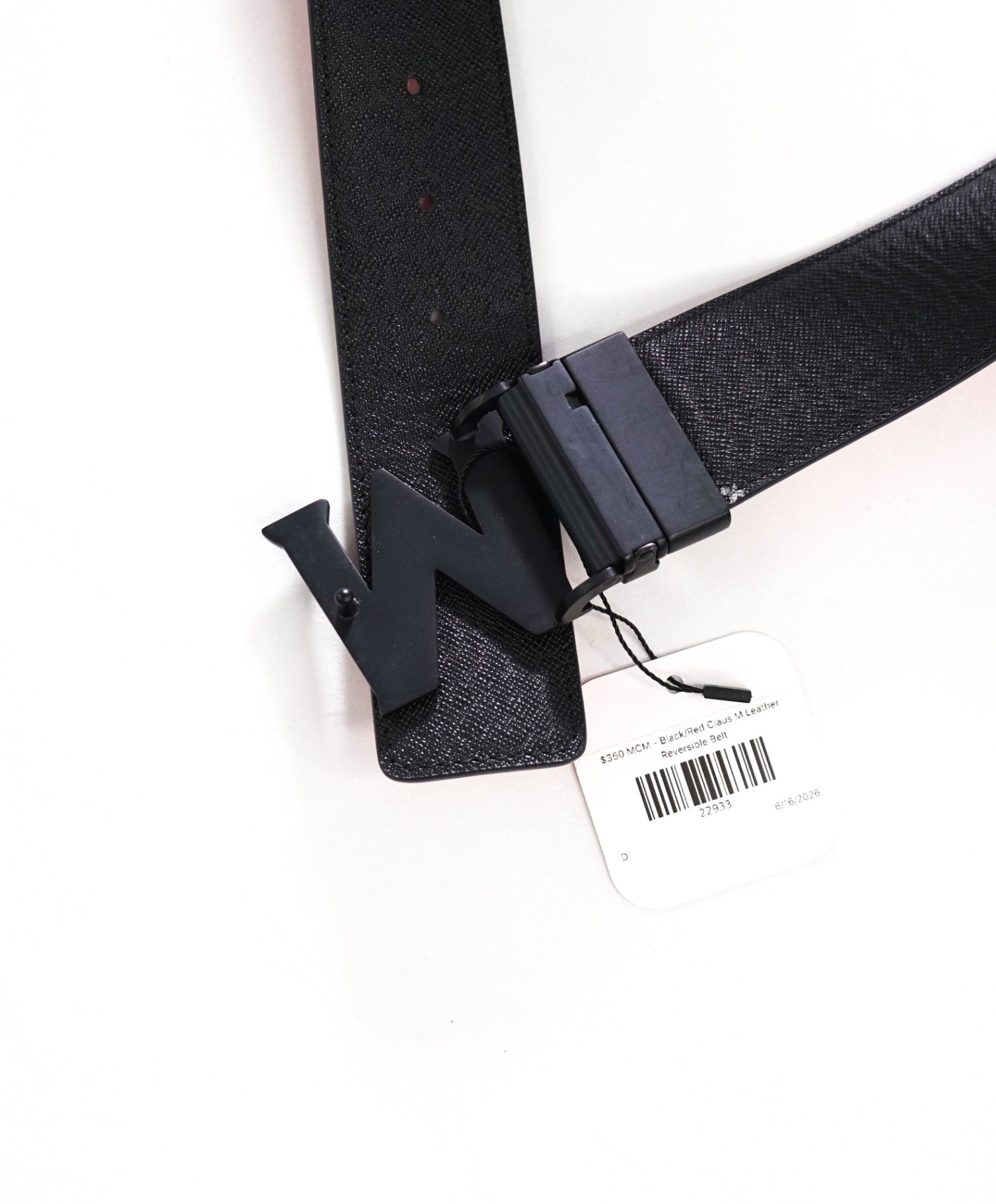 $350 MCM - Black/Red Claus M Leather Reversible Belt -34W