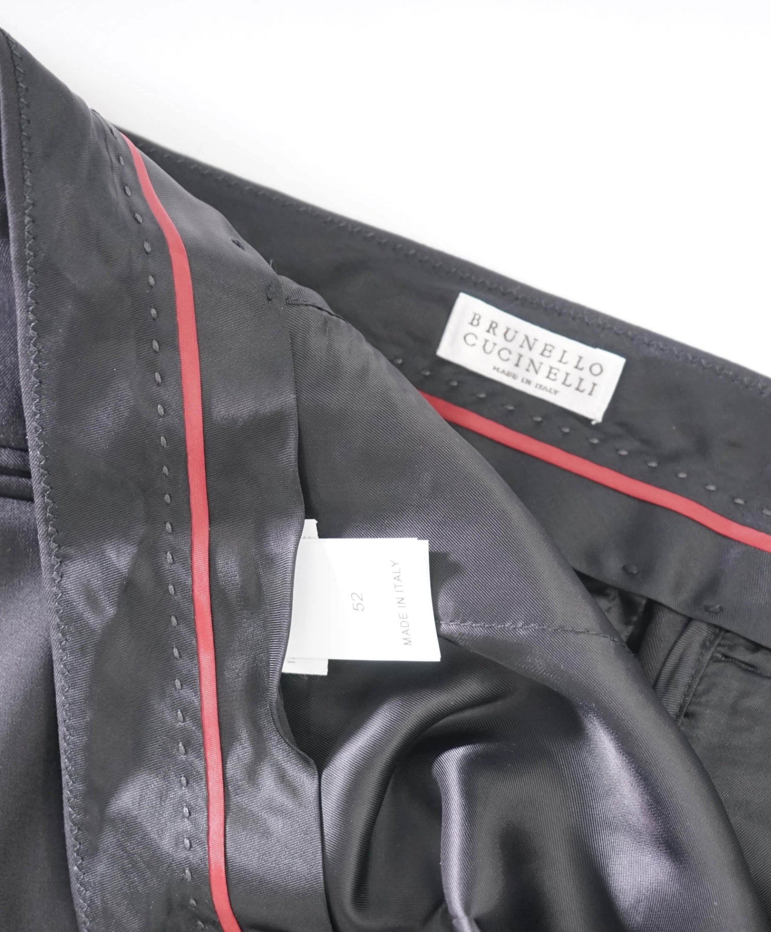 $1,195 BRUNELLO CUCINELLI - Black Wool/Silk Tuxedo Pants - 36W