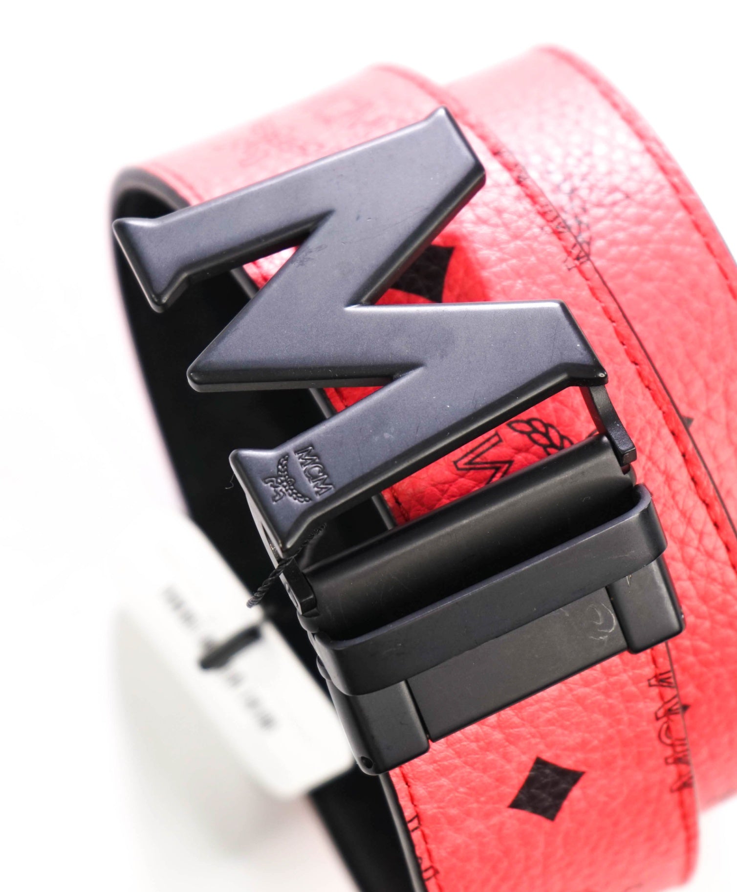 $350 MCM - Black/Red Claus M Leather Reversible Belt -34W