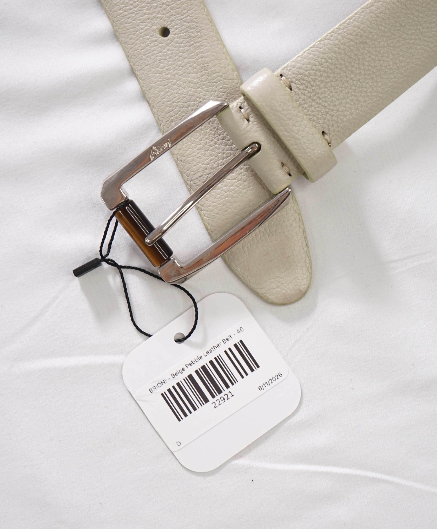 $895 BRIONI - Beige Pebble Leather Belt - 40W