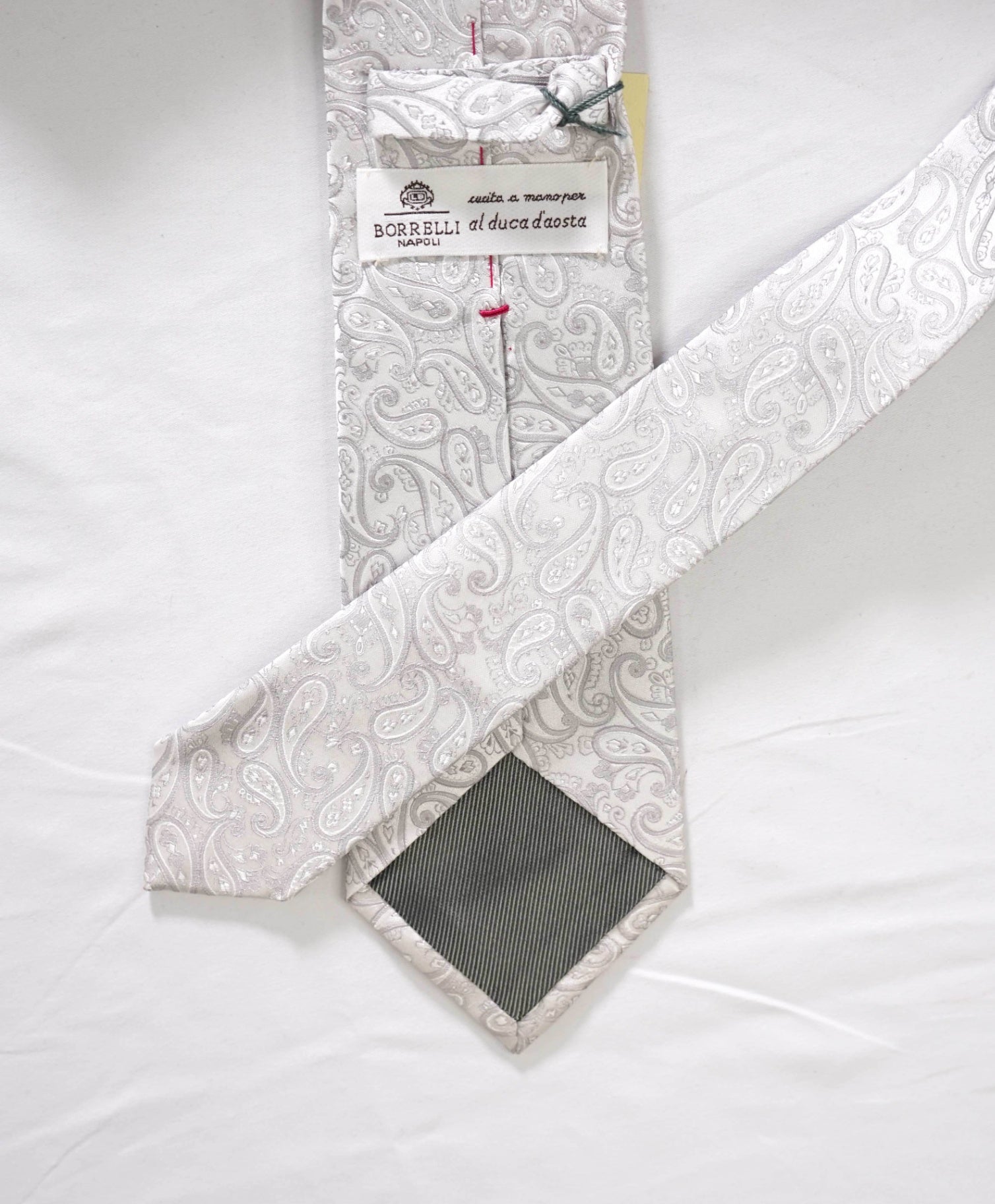 $192 LUIGI BORRELLI - Silver Paisley Silk - 3.5" Tie