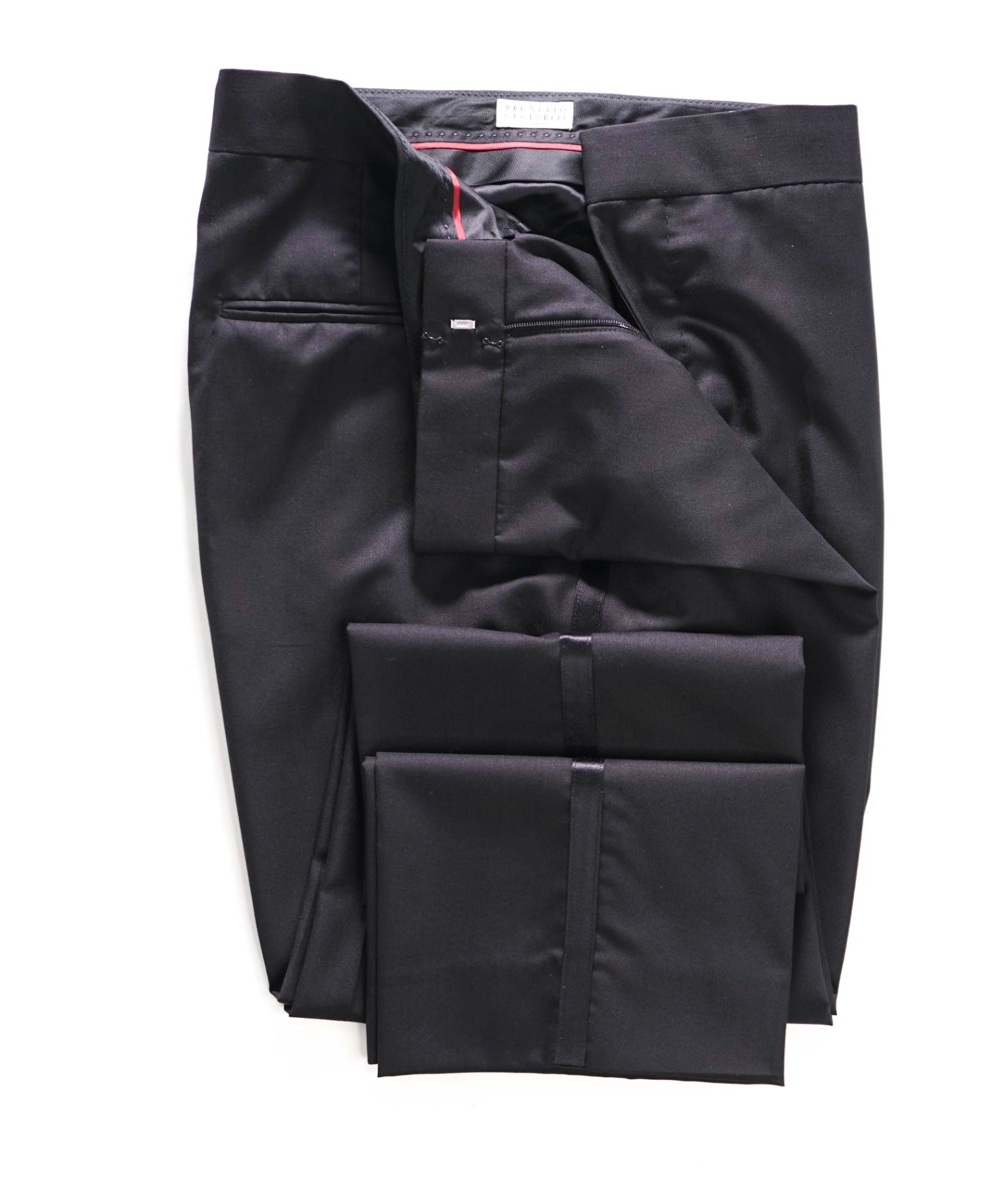 $1,195 BRUNELLO CUCINELLI - Black Wool/Silk Tuxedo Pants - 36W