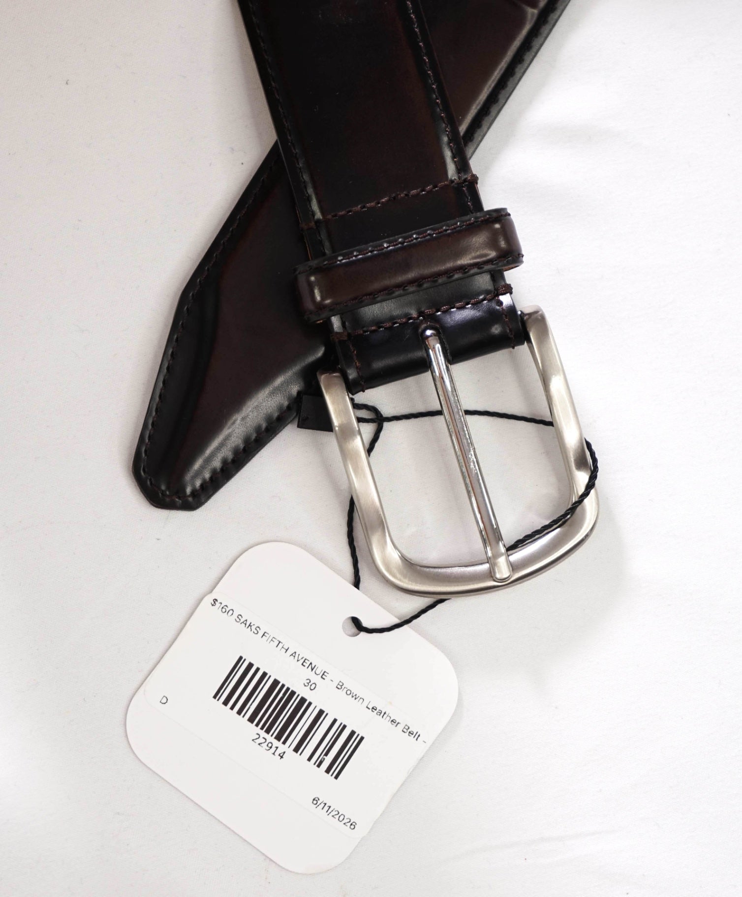 $160 SAKS FIFTH AVENUE - Brown Leather Belt - 30