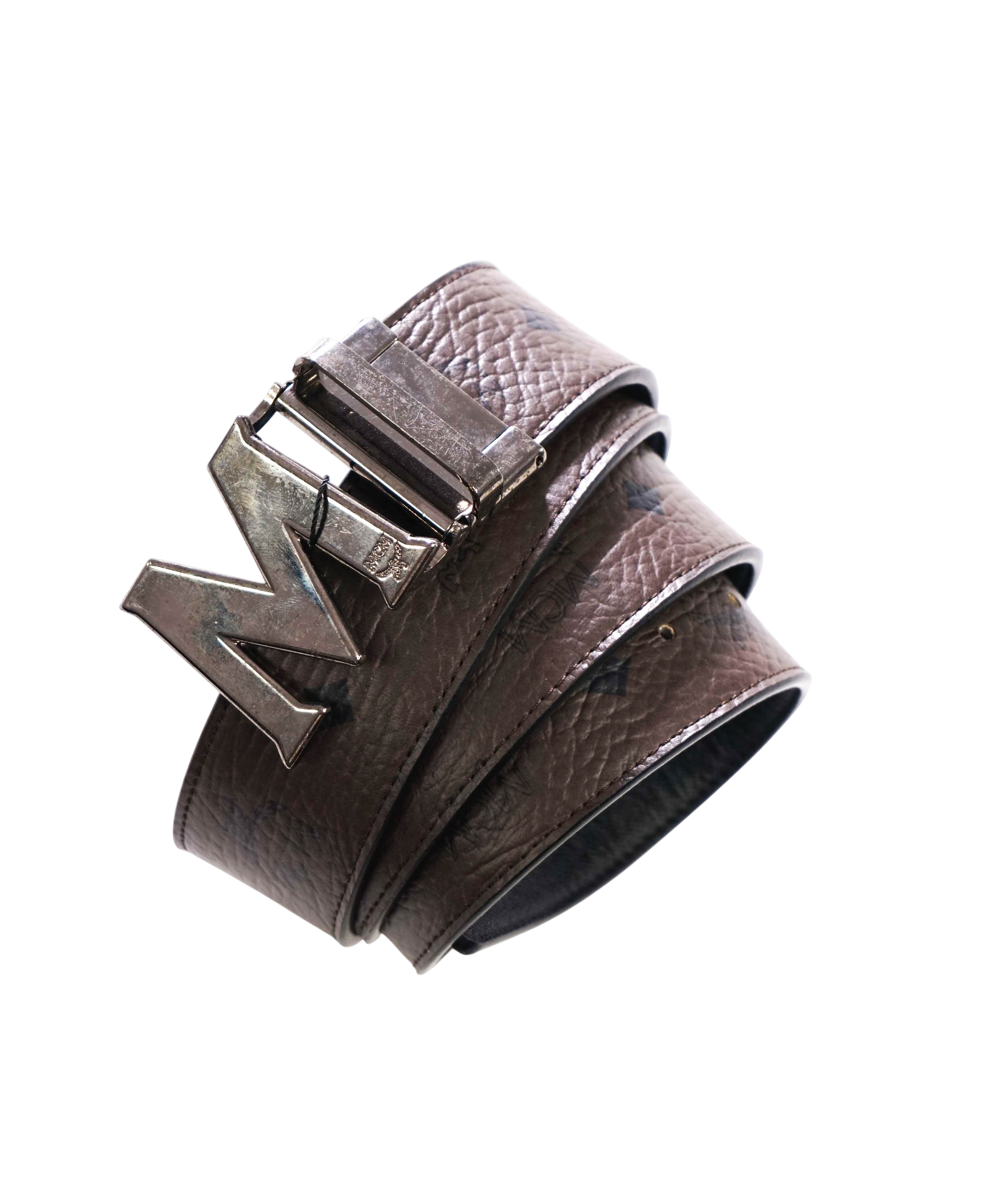 $350 MCM - Black/Dark Brown Claus M Leather Reversible Belt - 48W