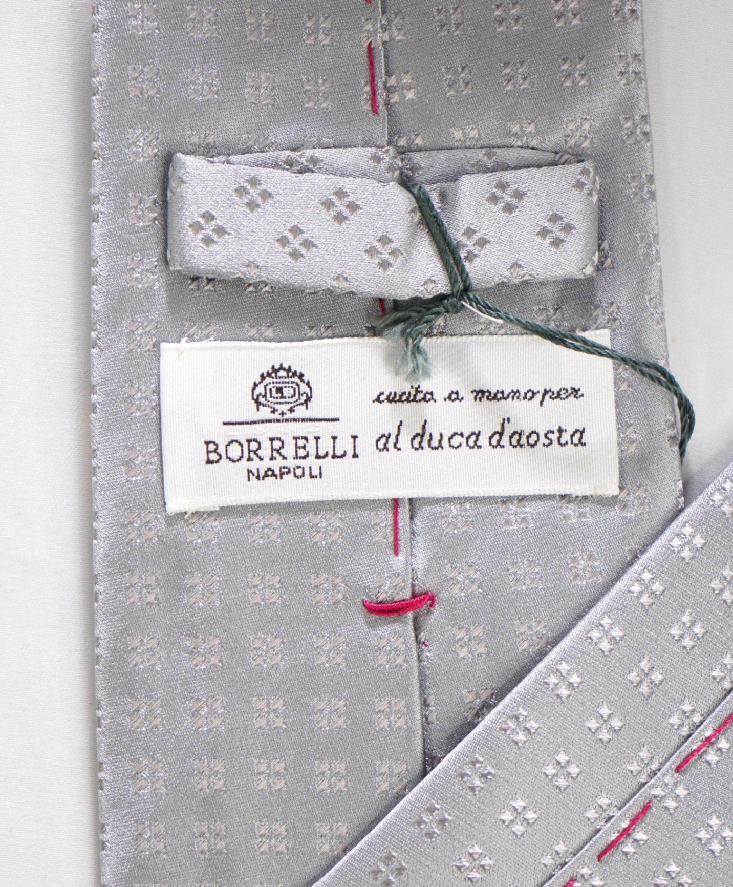 $192 LUIGI BORRELLI - Silver Geometric Silk - 3.5" Tie