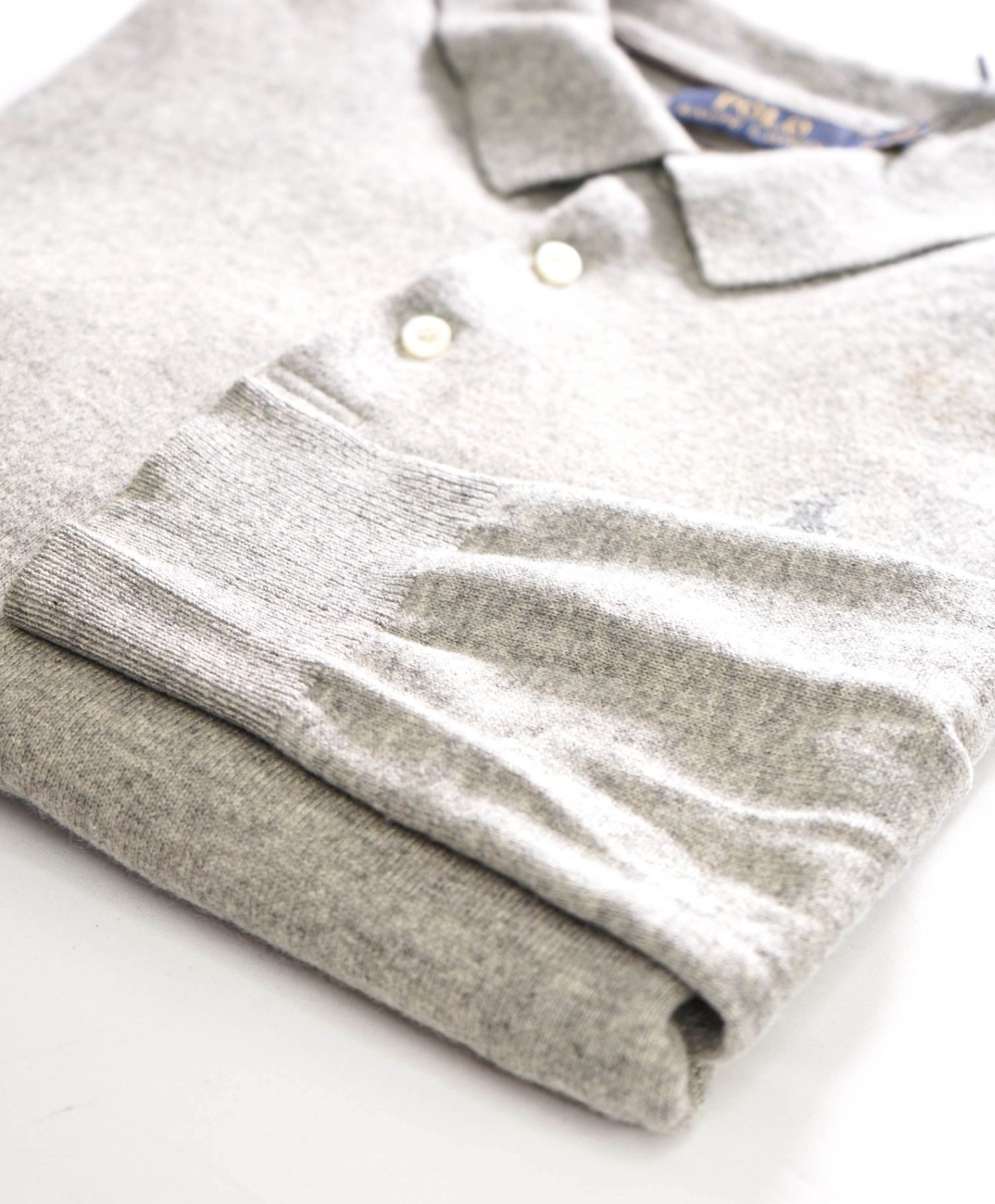 $498 POLO RALPH LAUREN - Light Gray Cashmere Polo Shirt - S
