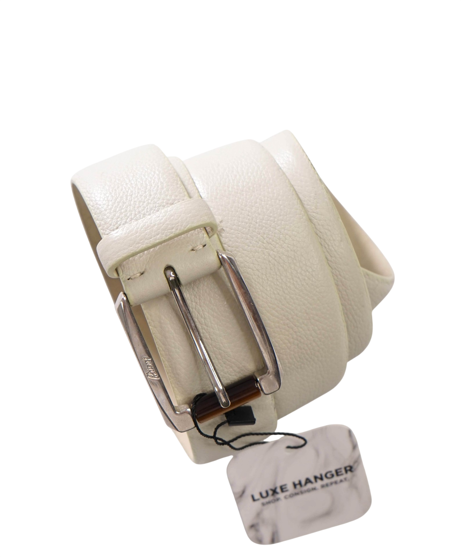 $895 BRIONI - Beige Pebble Leather Belt - 40W