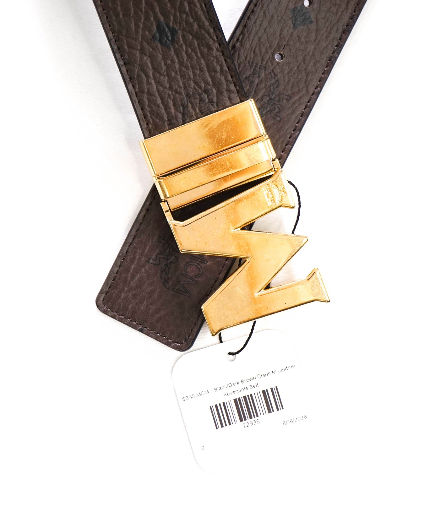 $350 MCM - Black/Dark Brown Claus M Leather Reversible Belt - 48W