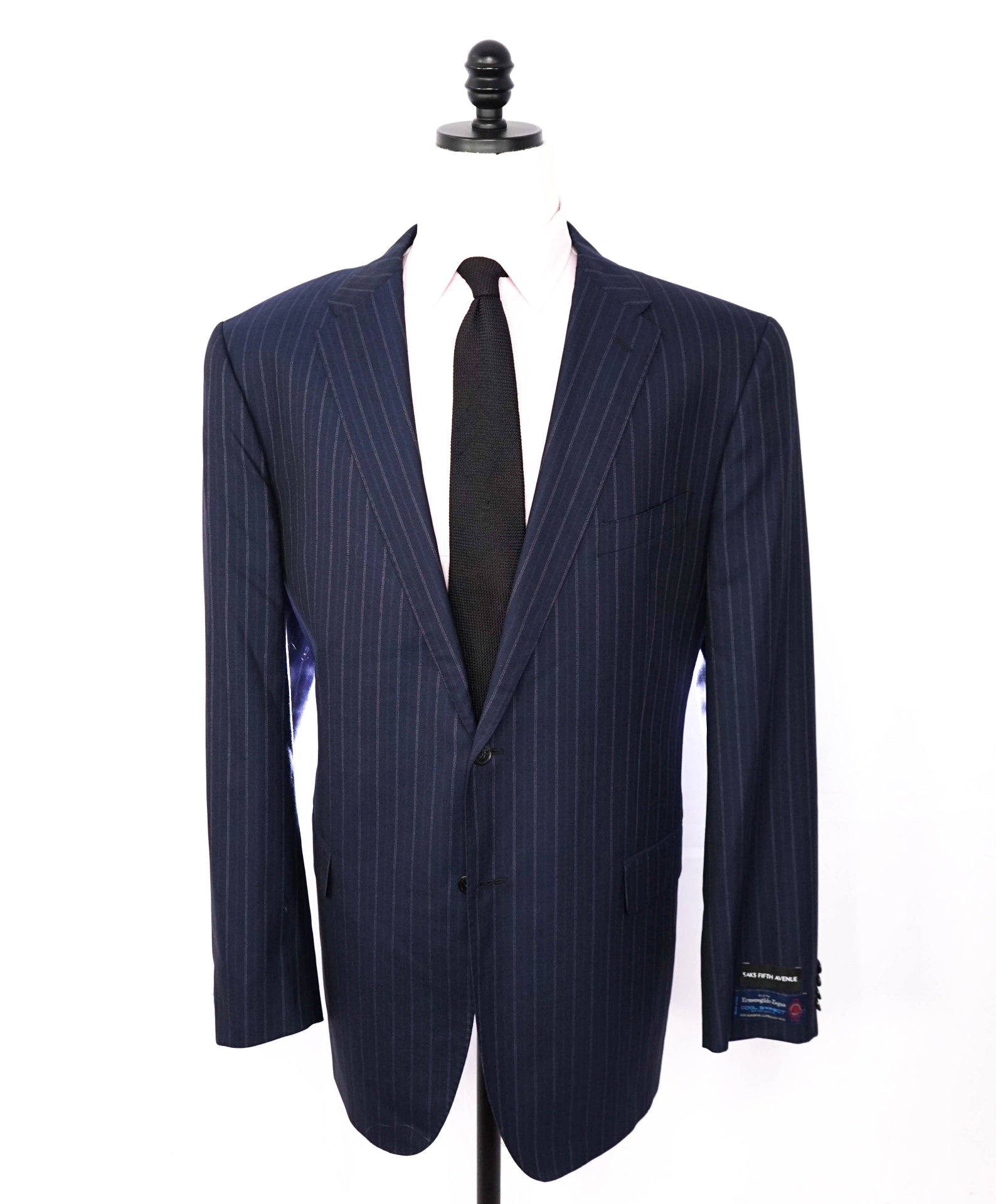$995 ZEGNA For SFA - Navy Blue Stripe Wool Suit - 46L