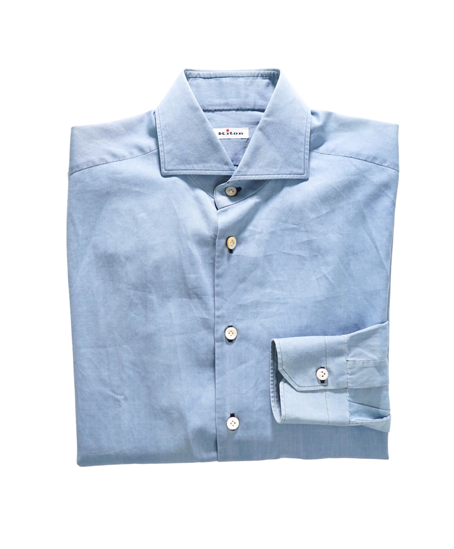 $775 KITON - Solid Blue Chambray Denim Cotton Shirts - 16 | 41