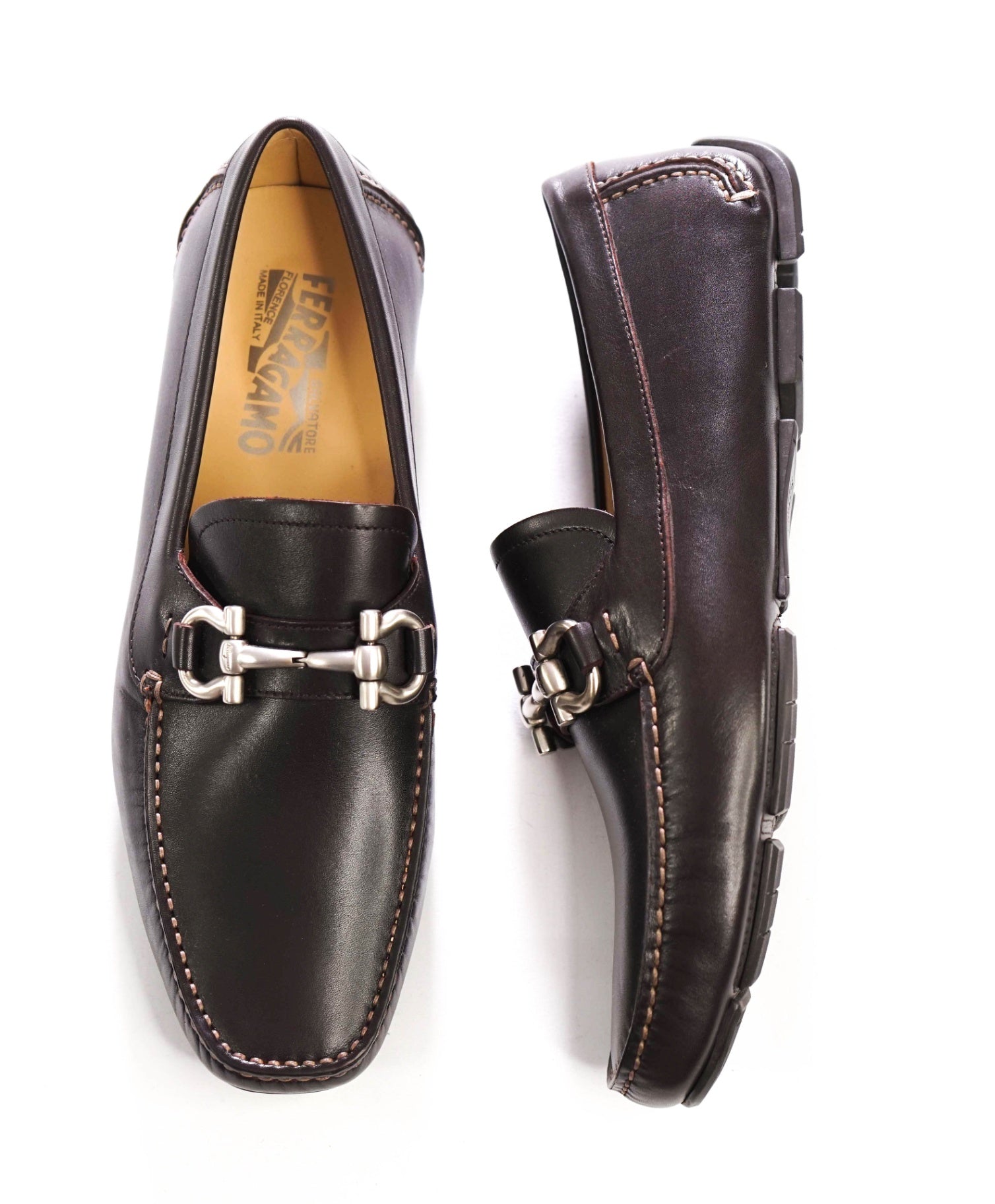 $800 FERRAGAMO - PARIGI Brown Leather Loafers - 7 EE