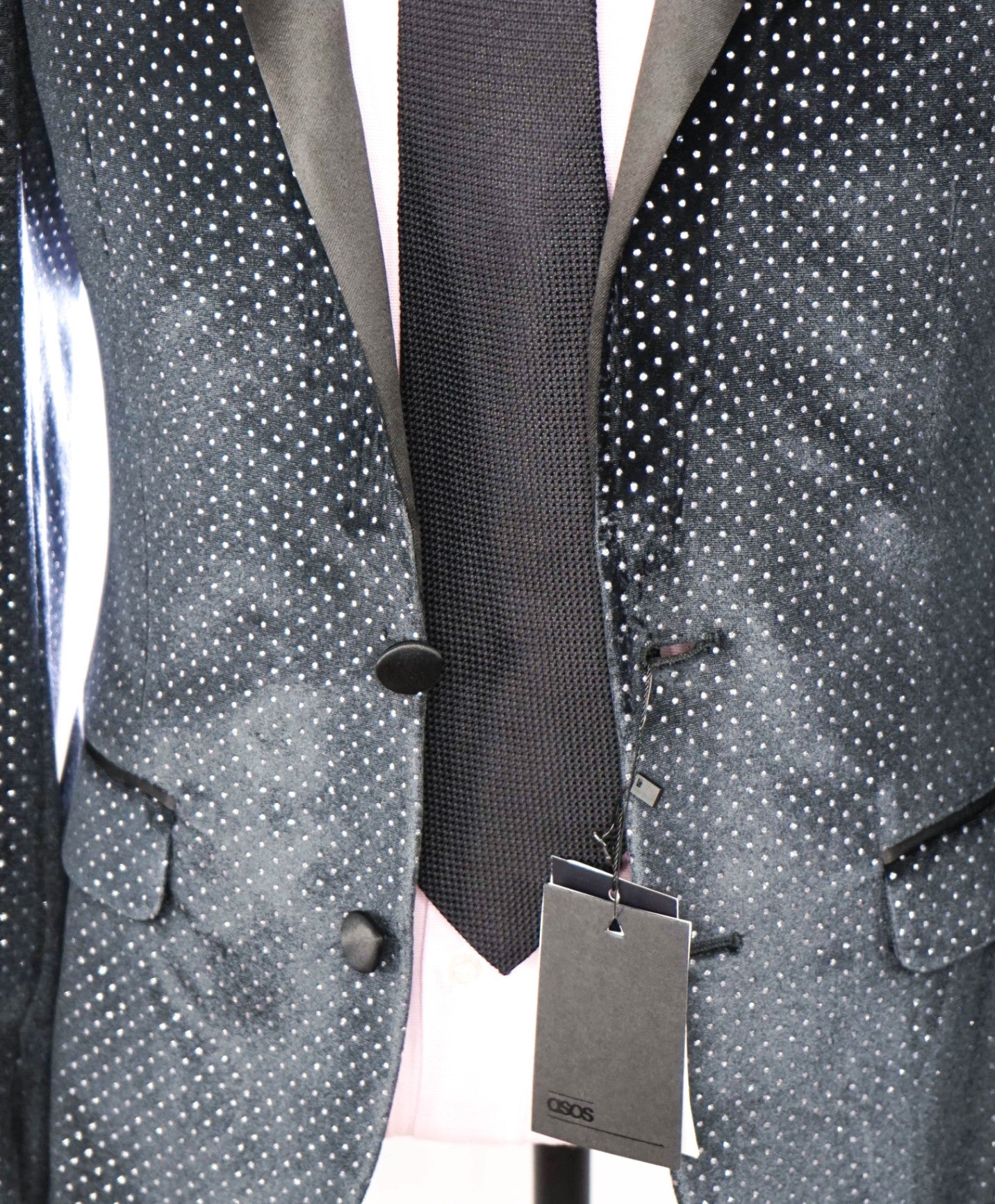 ASOS - Black/SIlver Polka Dot Velvet Dinner Jacket - 36