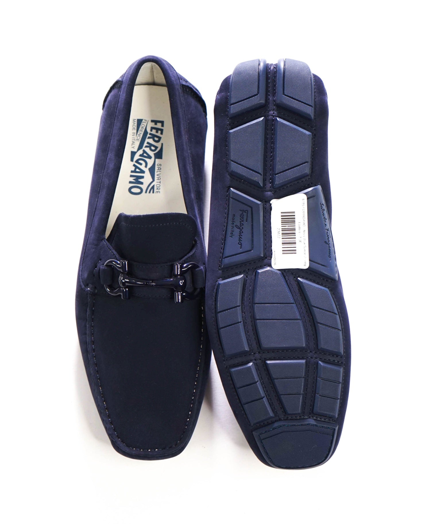 $800 FERRAGAMO - PARIGI Navy Blue Suede Driving Loafers - 7 3E