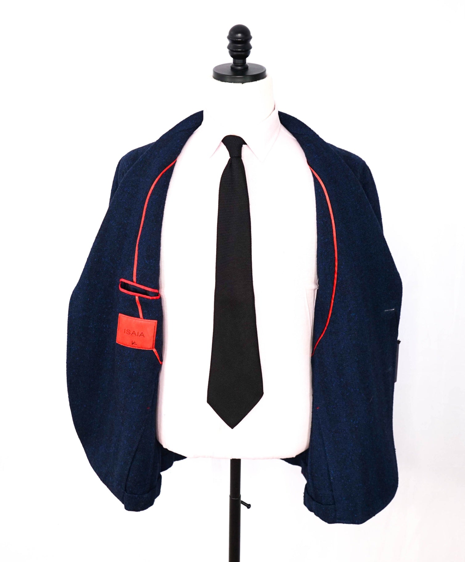 $4,500 ISAIA - Navy Blue Herringbone Wool Sport Jacket - 44R