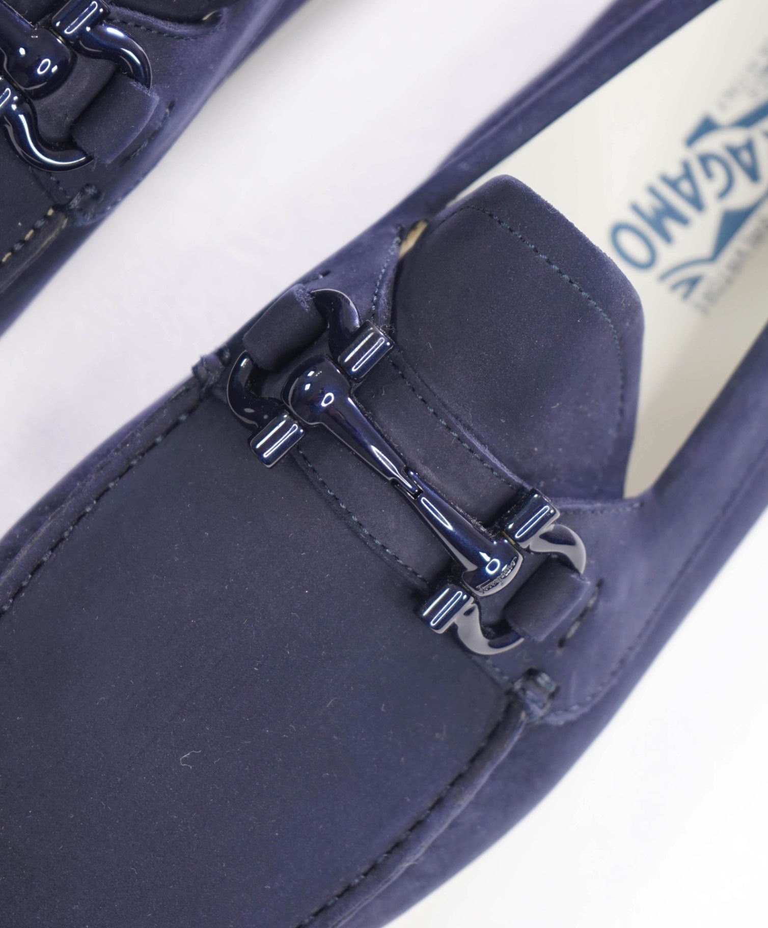 $800 FERRAGAMO - PARIGI Navy Blue Suede Driving Loafers - 7 3E