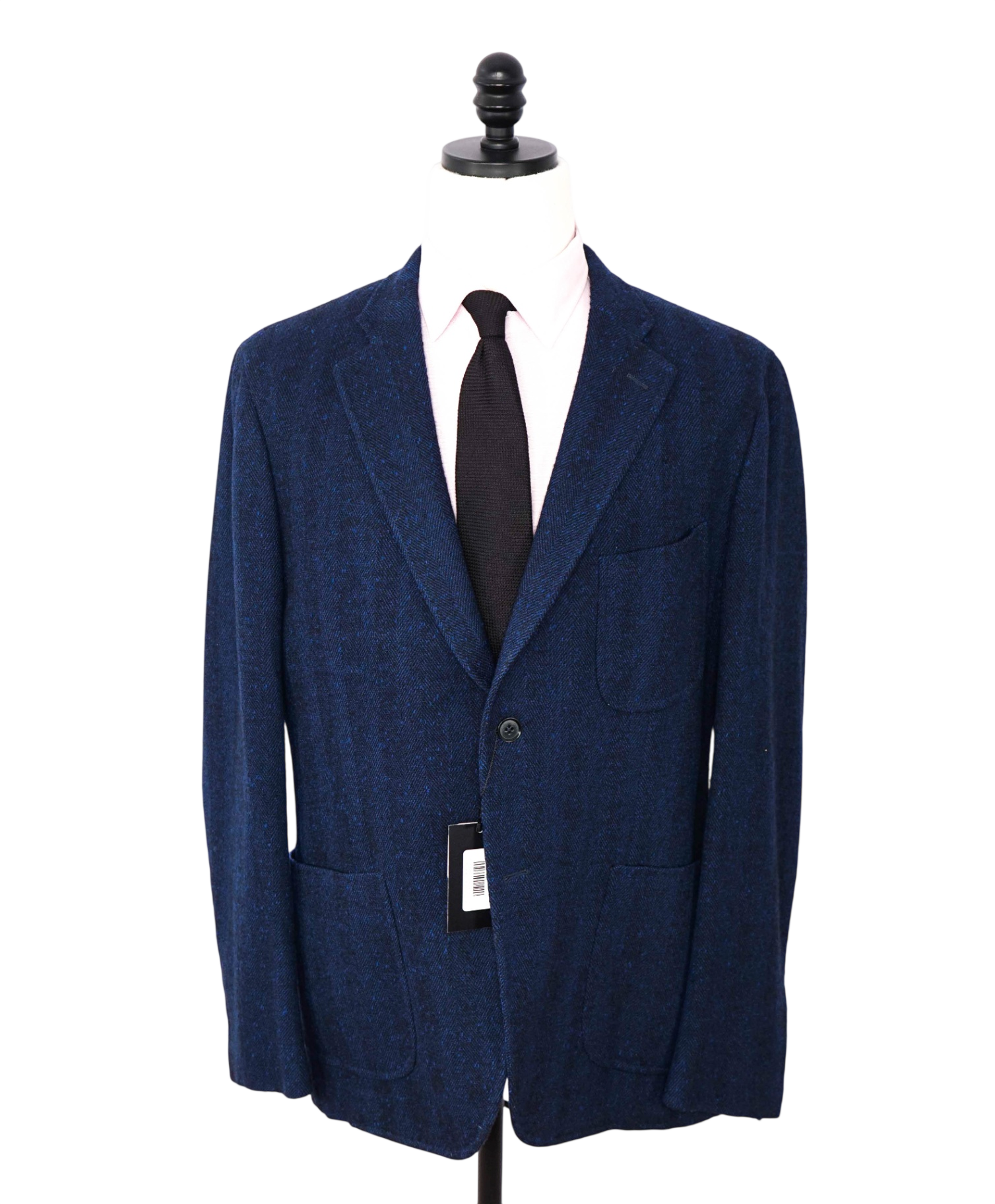 $4,500 ISAIA - Navy Blue Herringbone Wool Sport Jacket - 44R