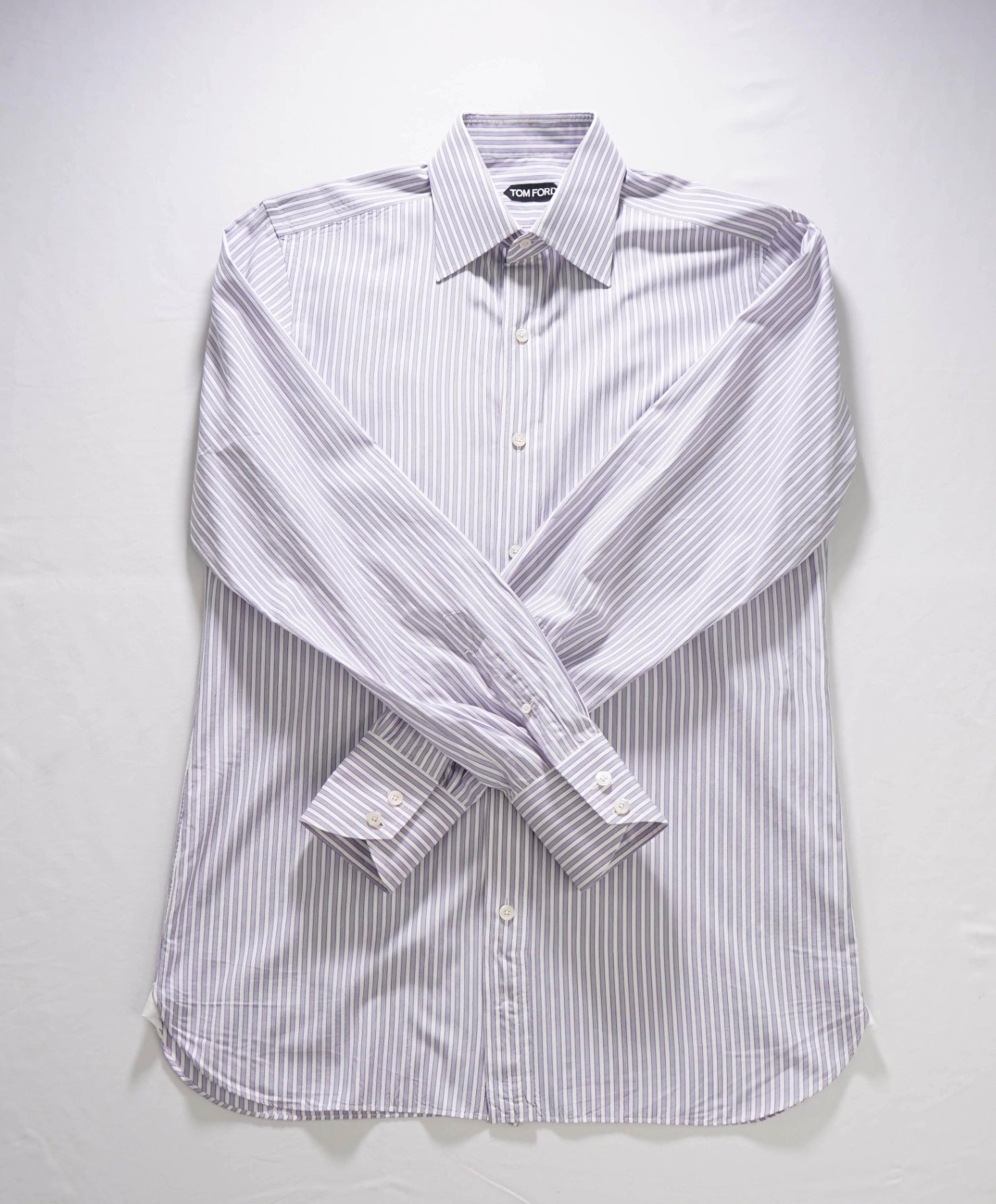 $730 TOM FORD - Purple/White Striped Cotton Shirt - 15.5