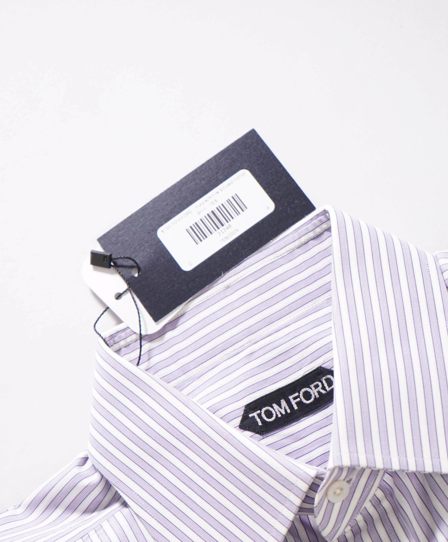 $730 TOM FORD - Purple/White Striped Cotton Shirt - 15.5