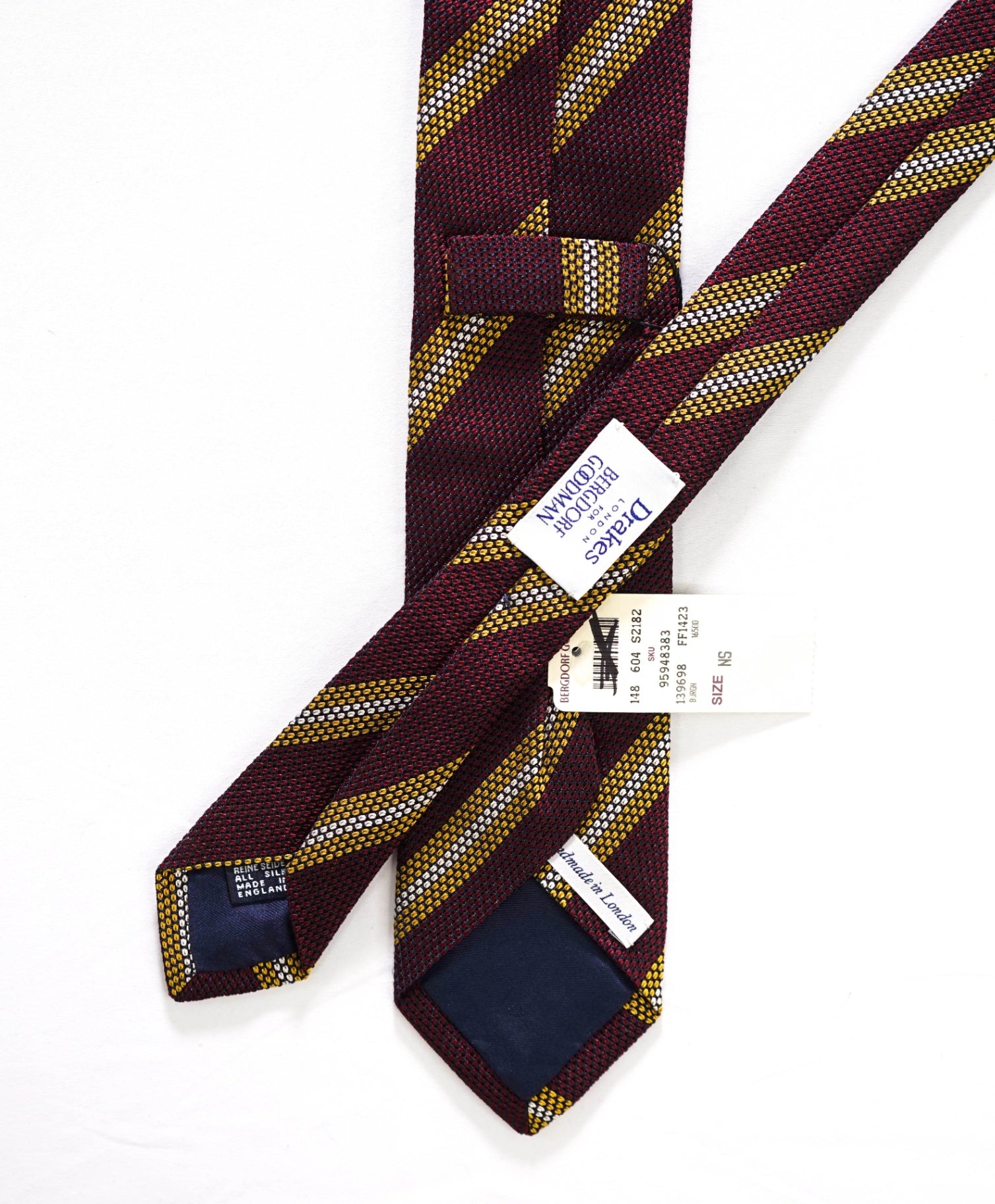 $275 DRAKE'S - Textured Burgundy/Yellow Stripe Silk - 2.75" Tie