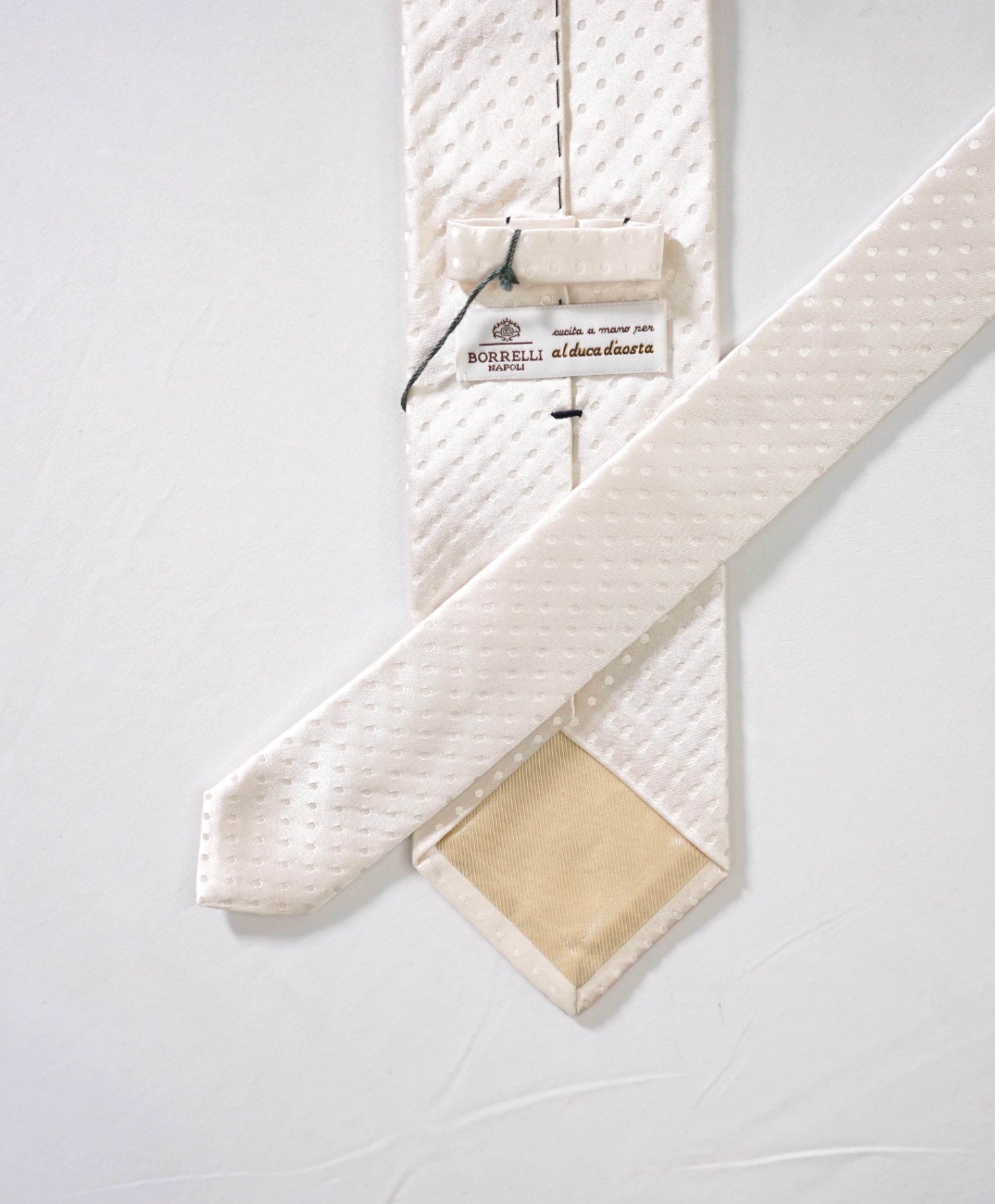 $192 LUIGI BORRELLI - Ivory White Tonal Polka Dot Silk - 3.75" Tie