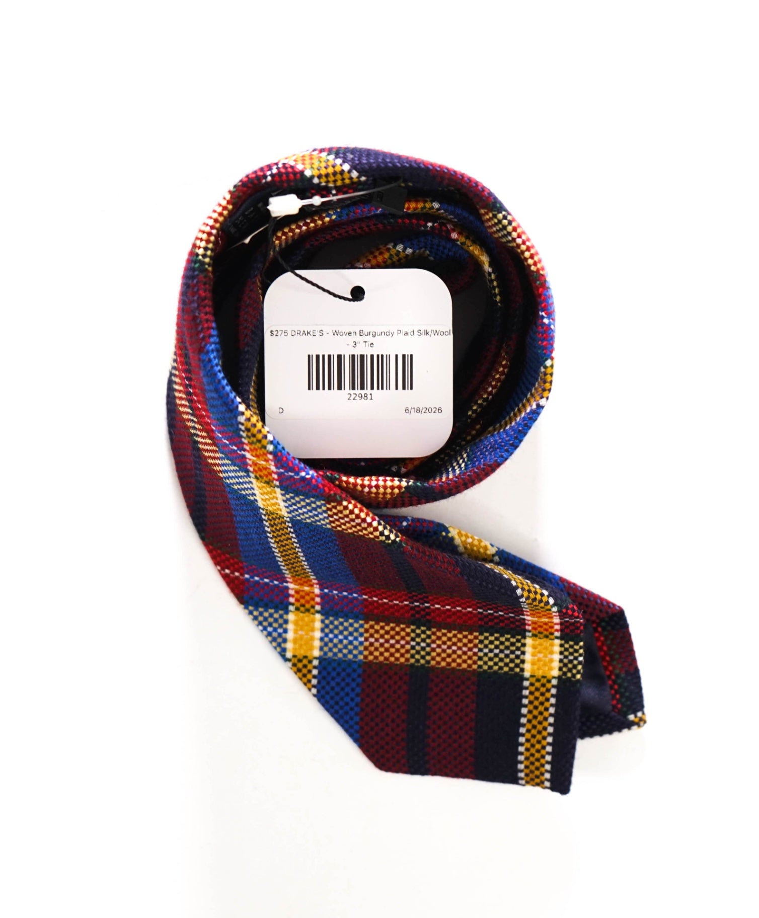 $275 DRAKE'S - Woven Burgundy Plaid Silk/Wool - 3" Tie