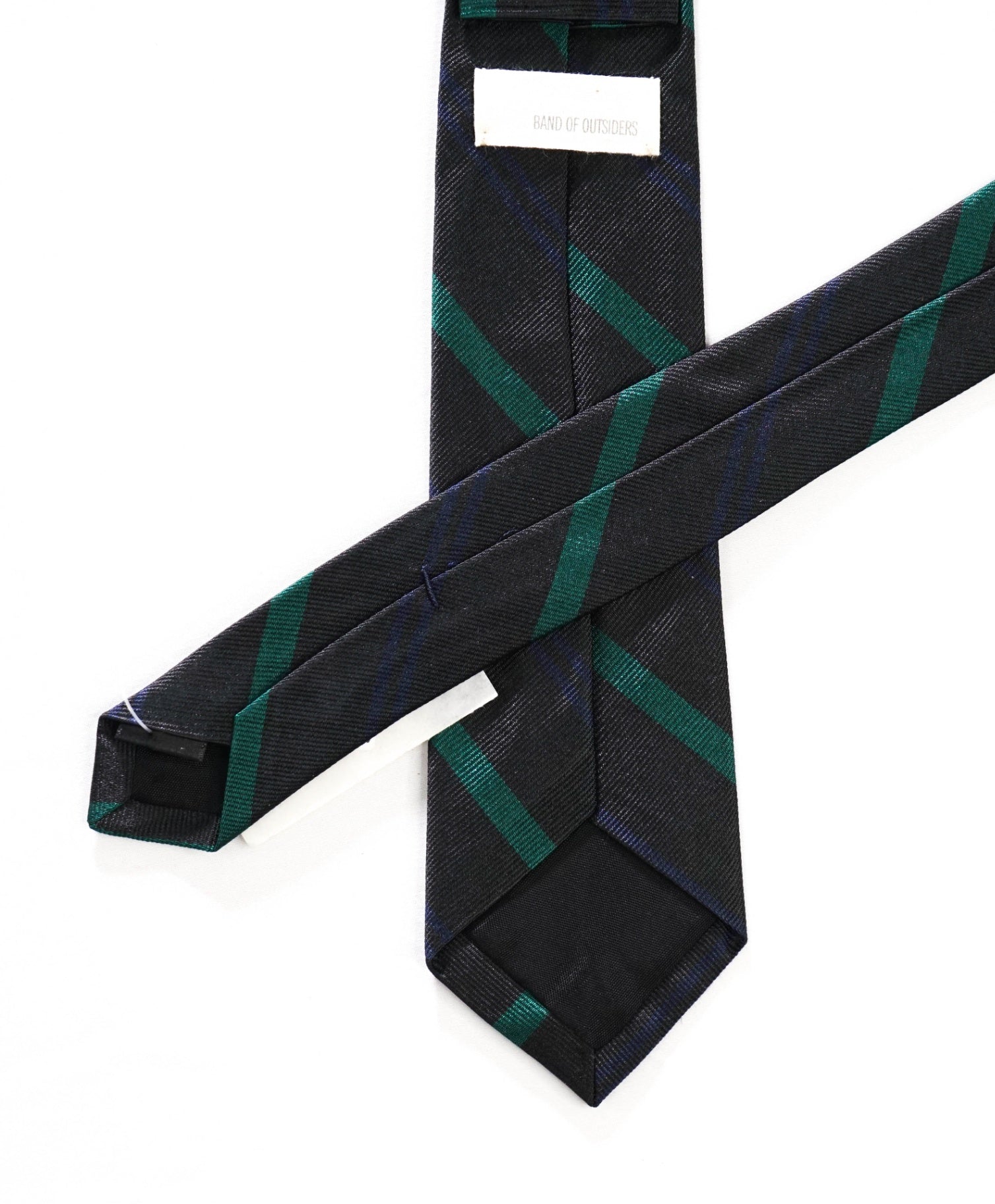 $135 BAND OF OUTSIDERS - Black/Green/Navy Stripe Silk - 2.5" Tie