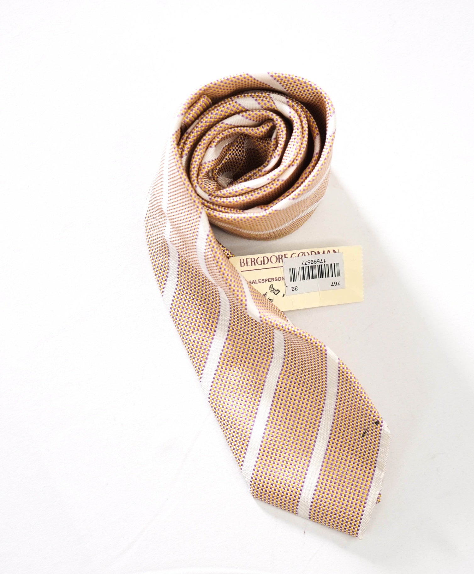 $275 DRAKE'S - Textured Yellow/Purple Stripe Silk - 3" Tie
