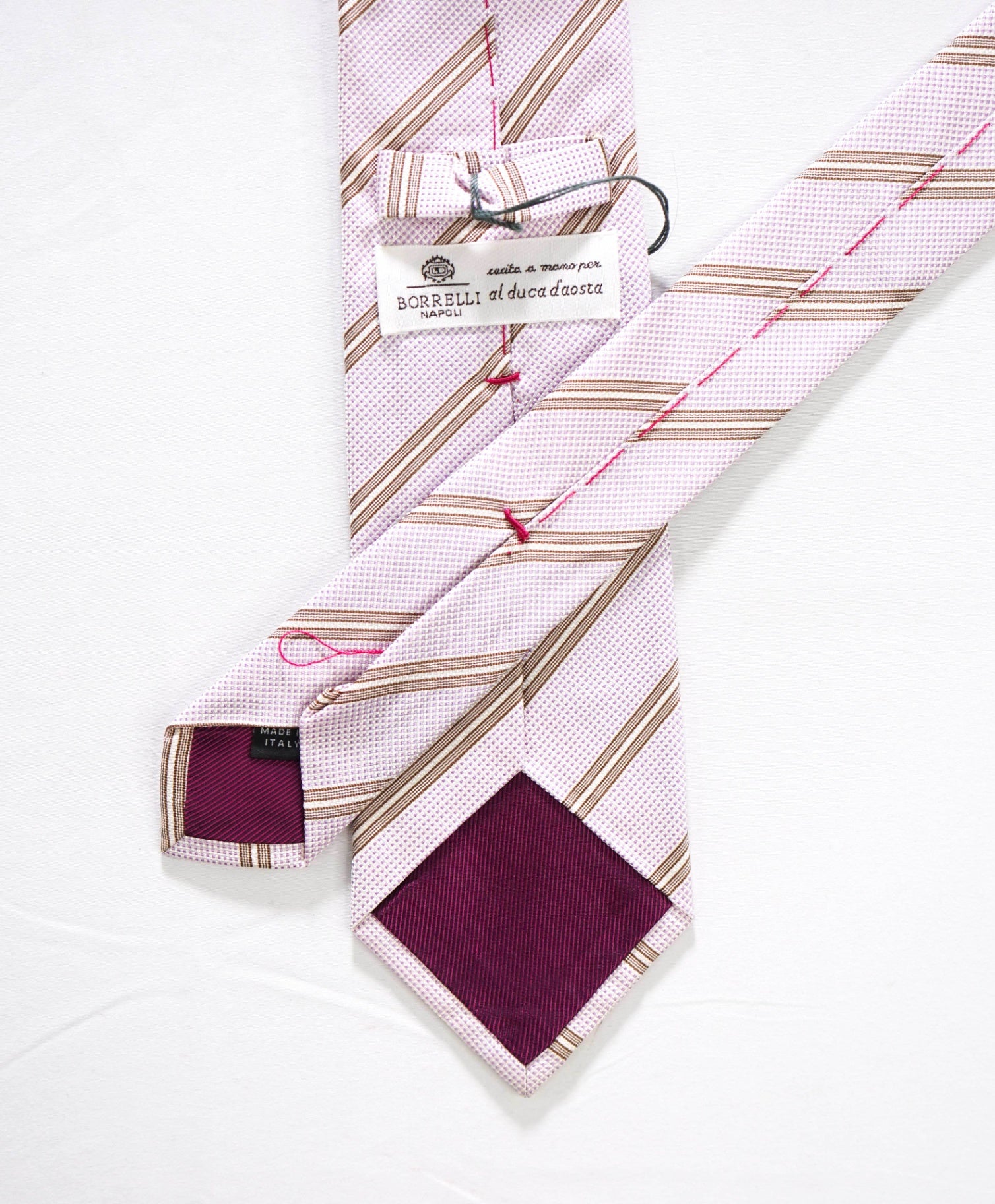 $192 LUIGI BORRELLI - Pink Stripe Silk - 3.25" Tie