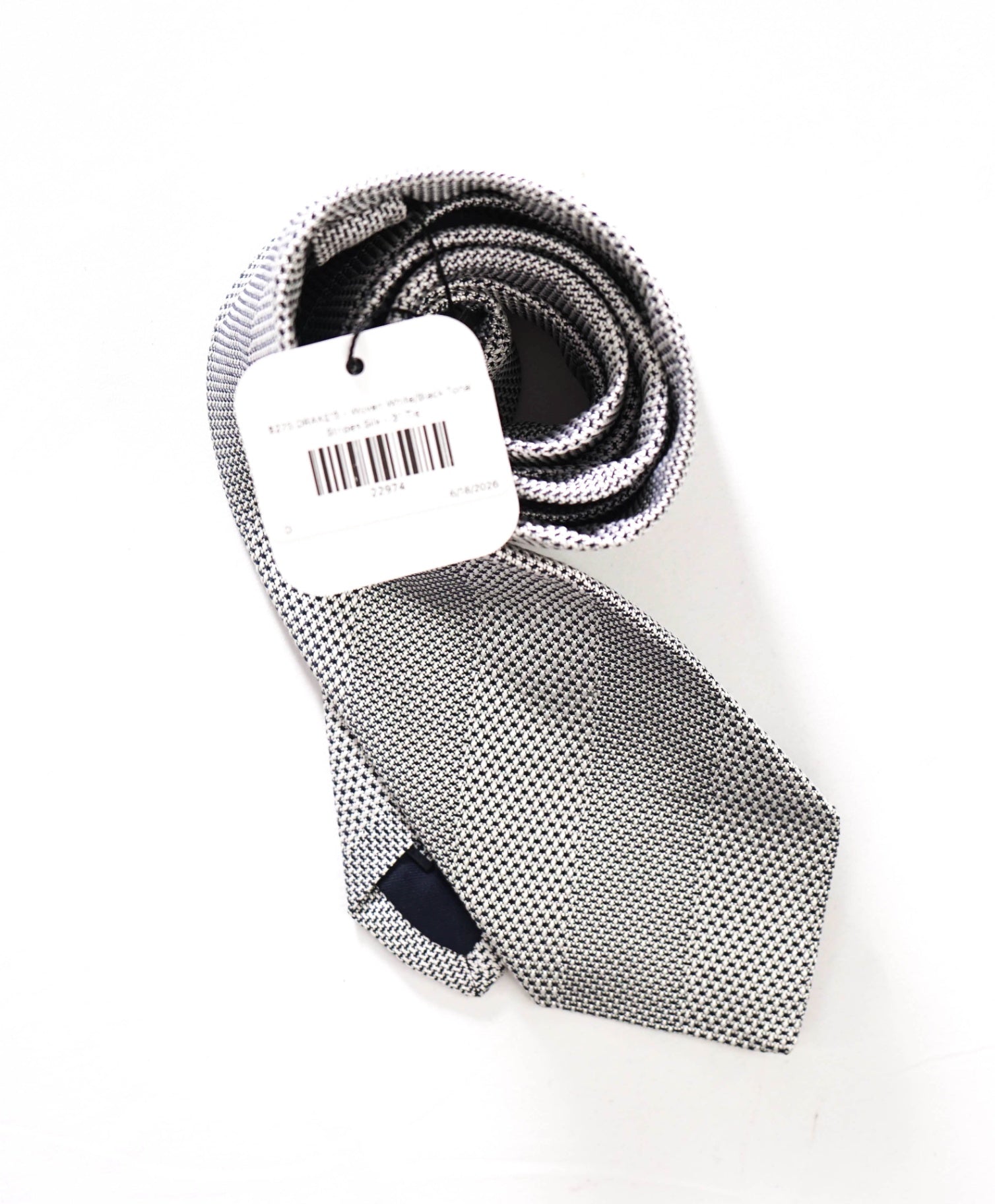 $275 DRAKE'S - Woven White/Black Tonal Stripes Silk - 3" Tie