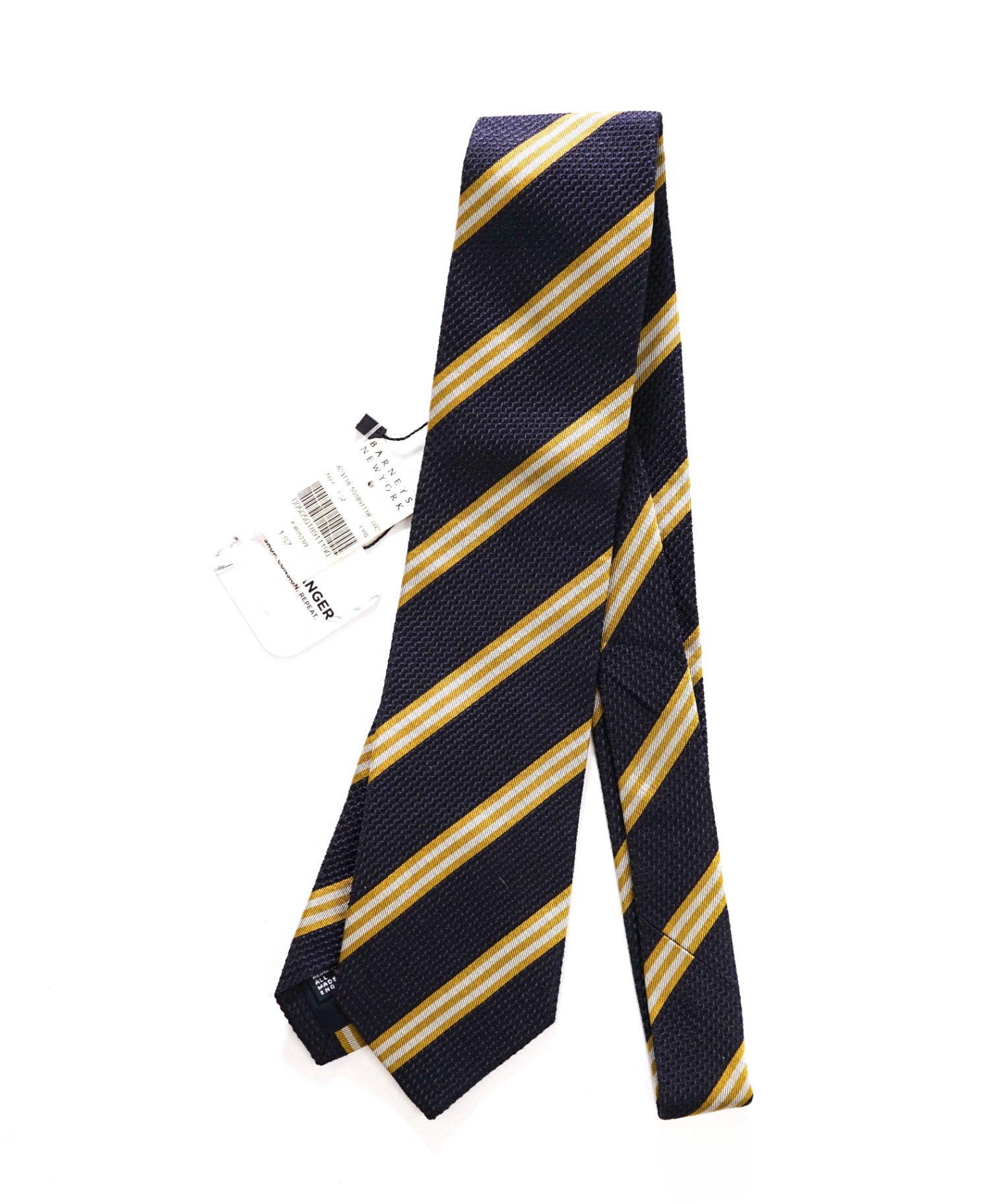 $275 DRAKE'S - Textured Navy/Yellow Stripe Silk - 3" Tie