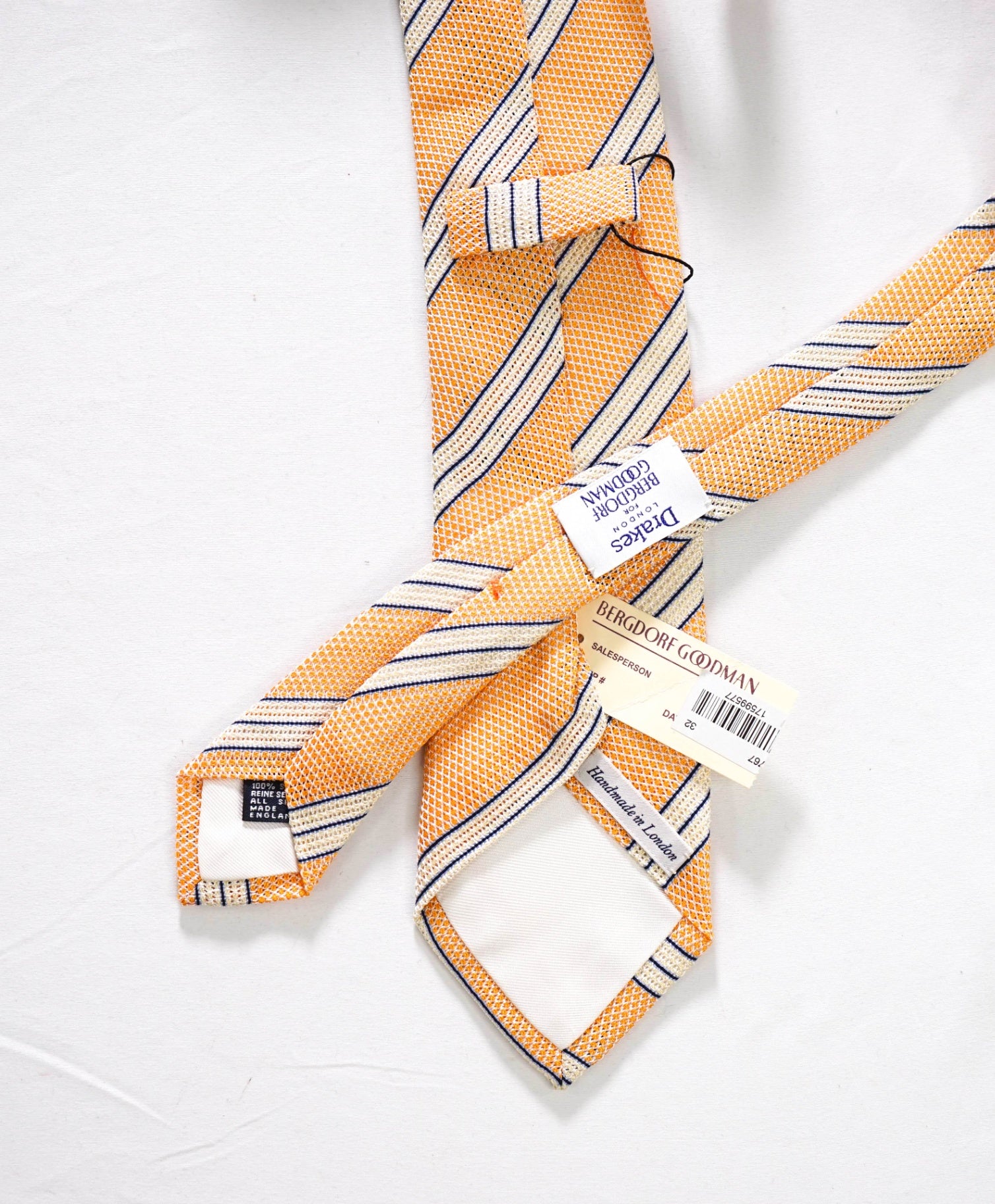 $275 DRAKE'S - Textured Orange Stripe Silk - 3.25" Tie