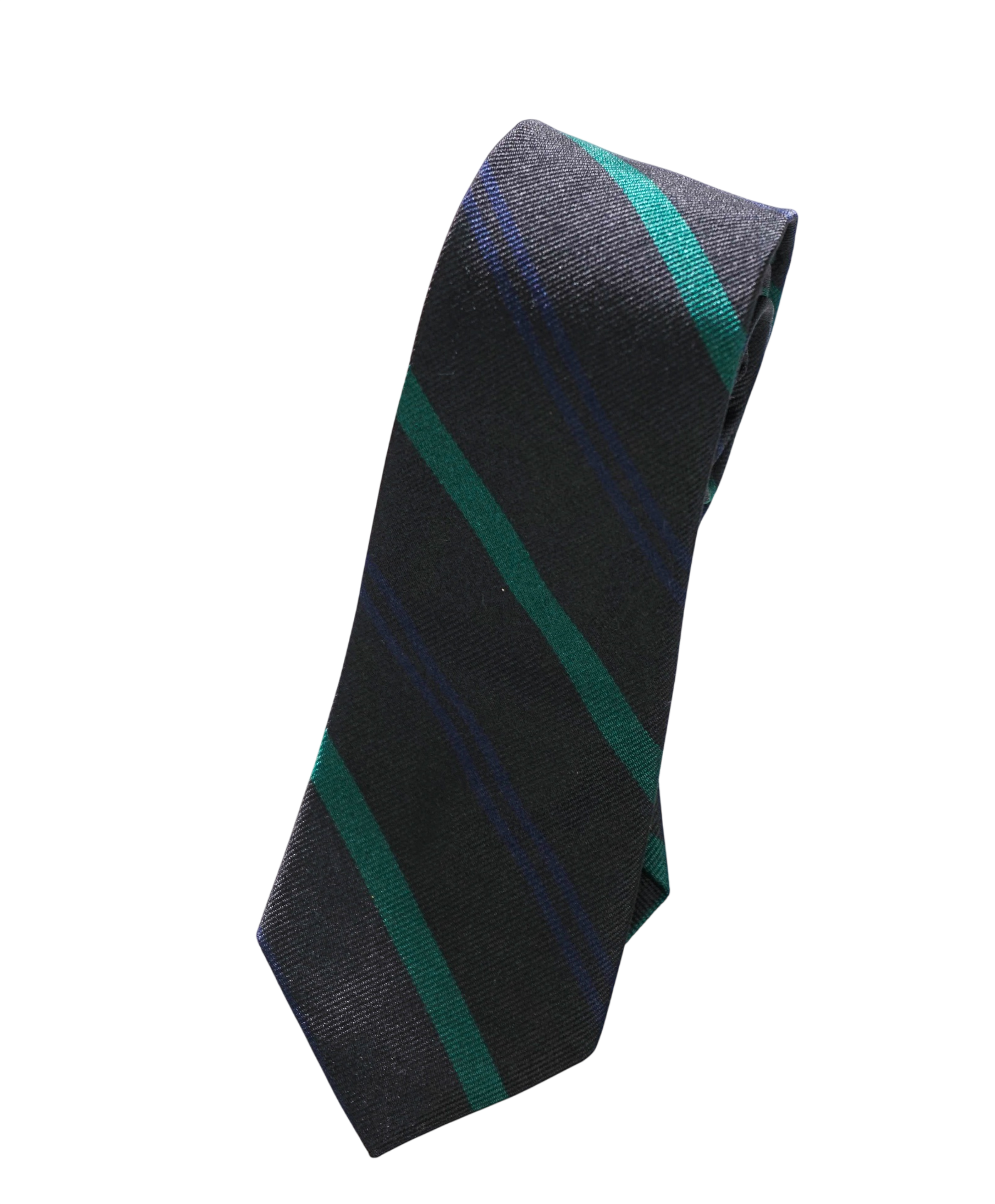 $135 BAND OF OUTSIDERS - Black/Green/Navy Stripe Silk - 2.5" Tie