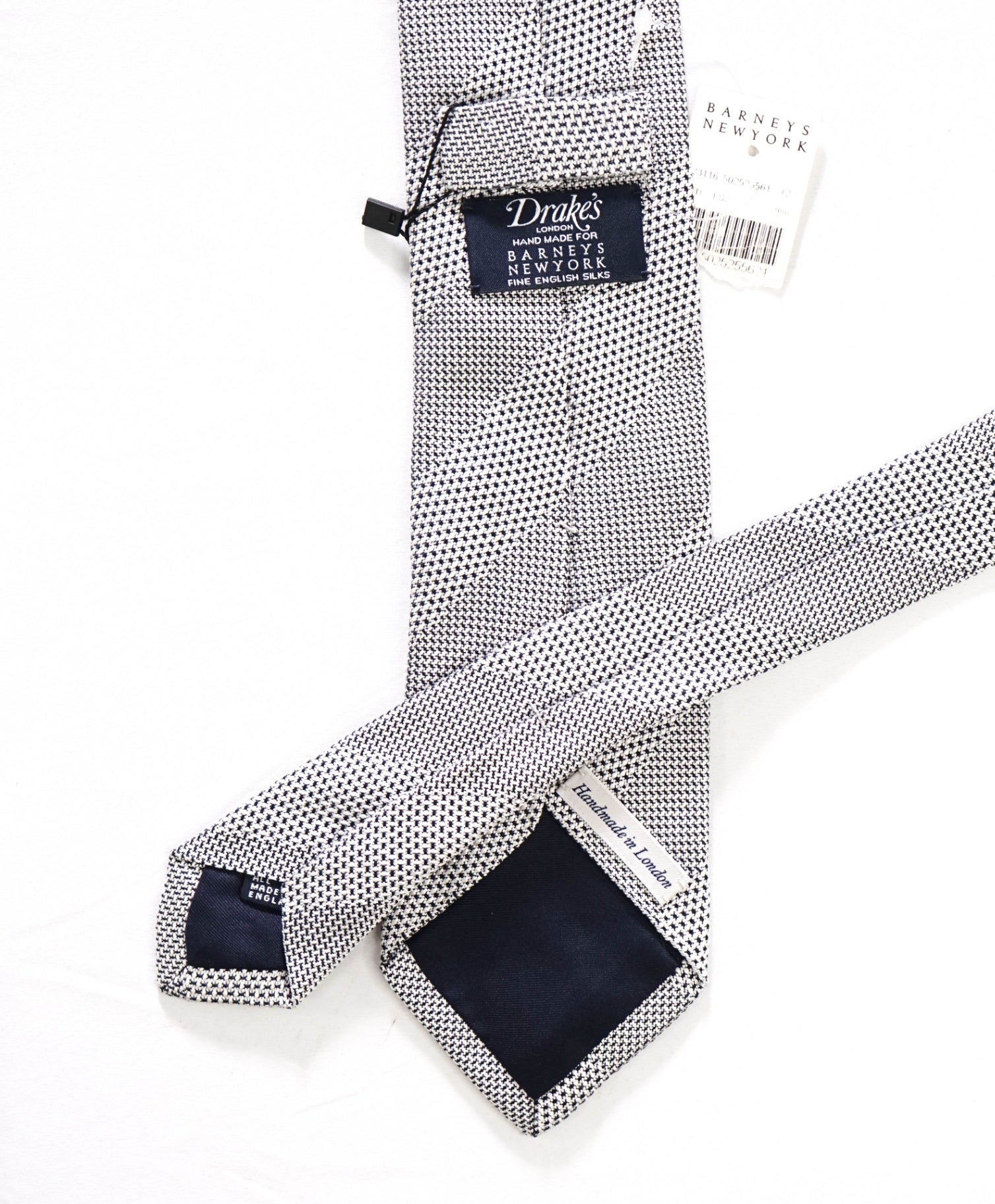 $275 DRAKE'S - Woven White/Black Tonal Stripes Silk - 3" Tie