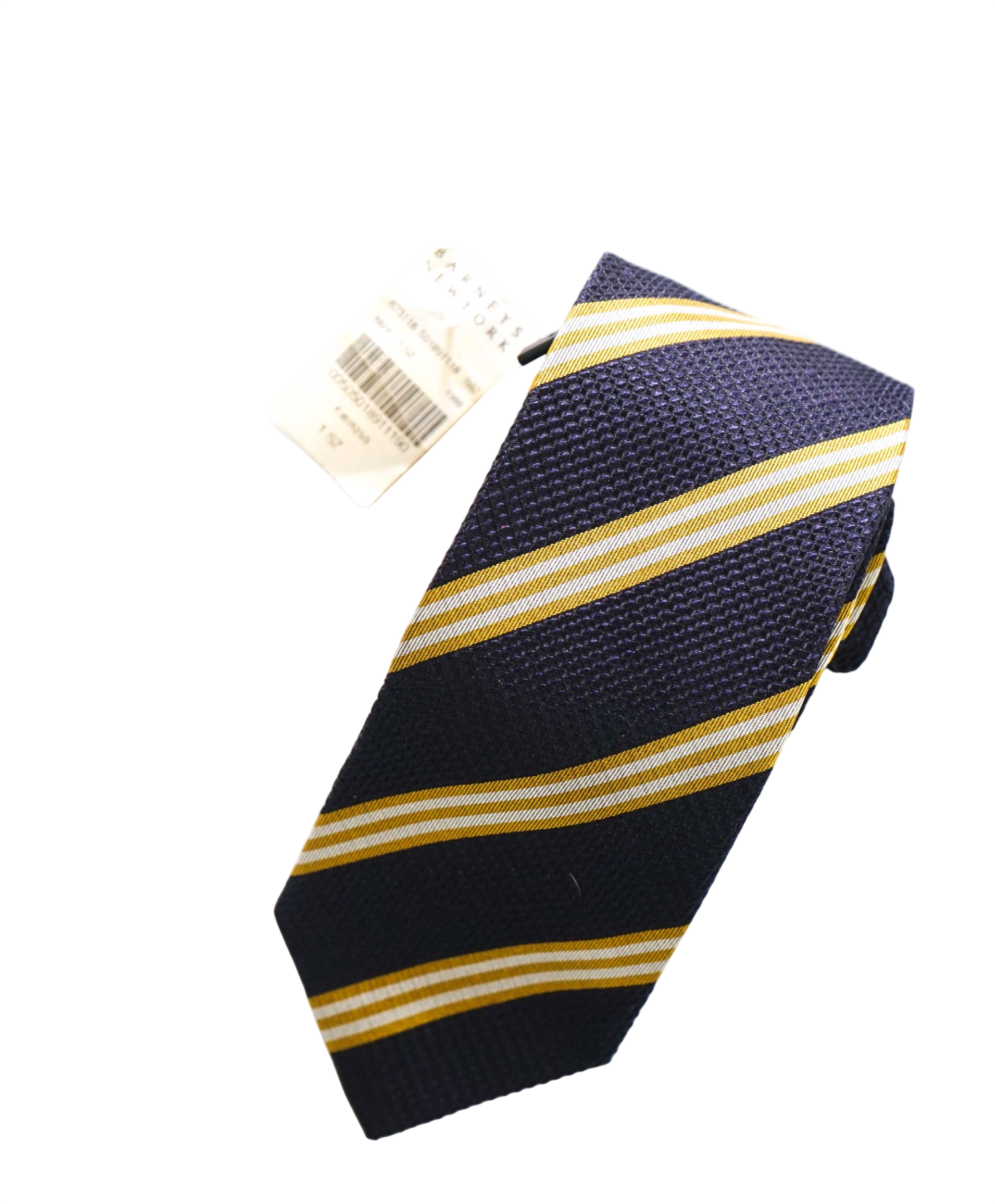 $275 DRAKE'S - Textured Navy/Yellow Stripe Silk - 3" Tie