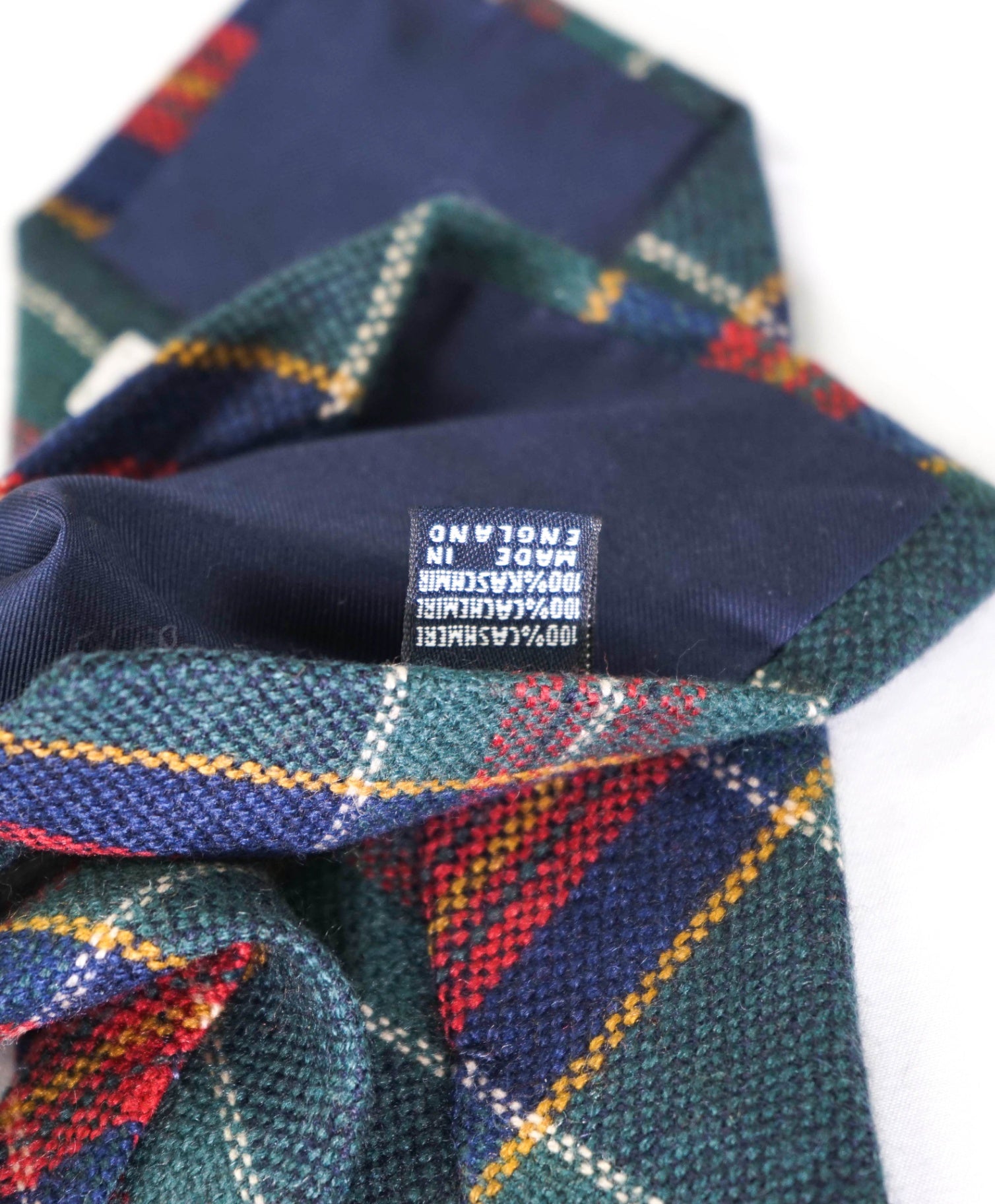 $275 DRAKE'S - Green/Red/Navy Plaid PURE Cashmere - 3" Tie